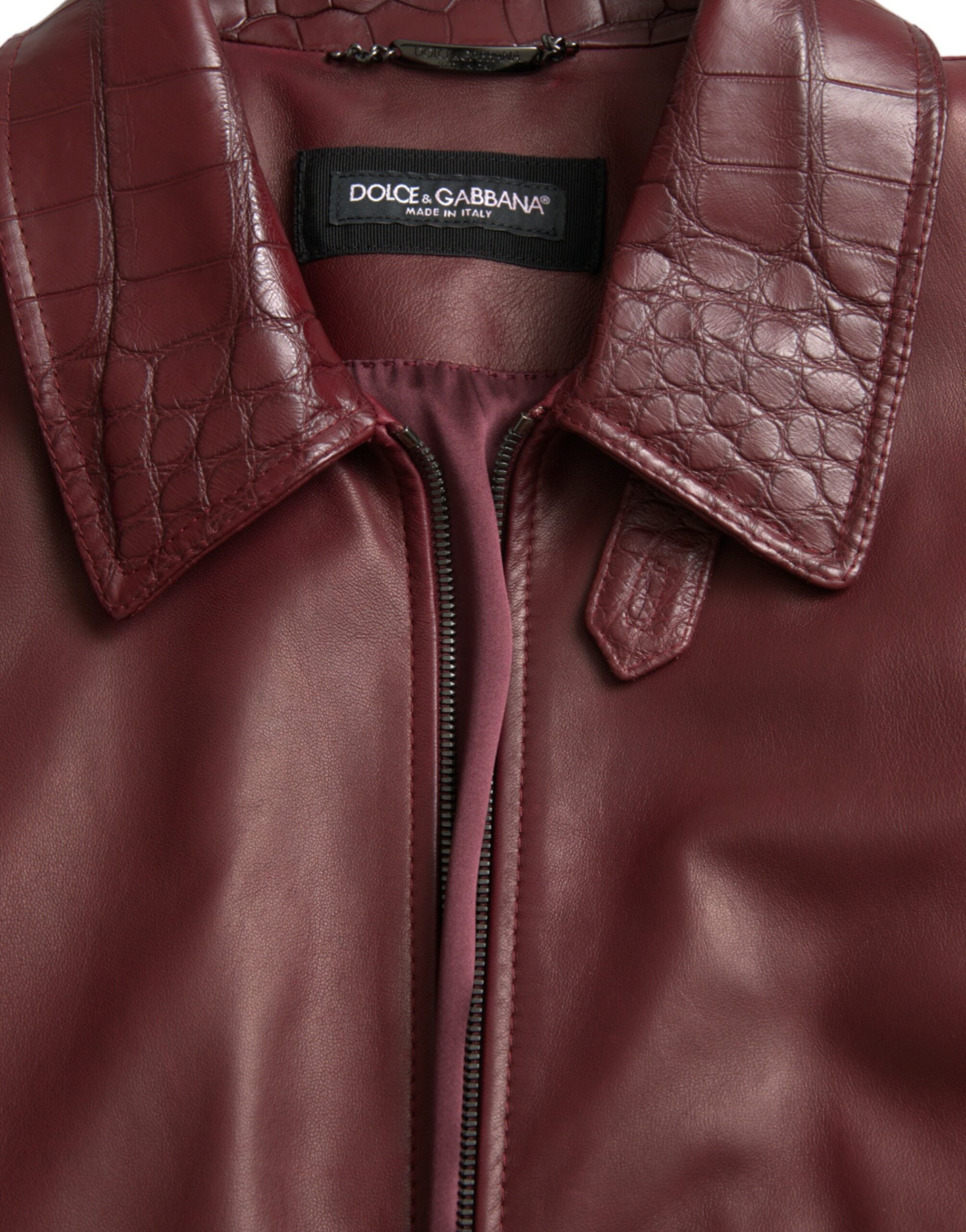 Jachetă Dolce & Gabbana din piele exotică maro cu fermoar, tip motociclist