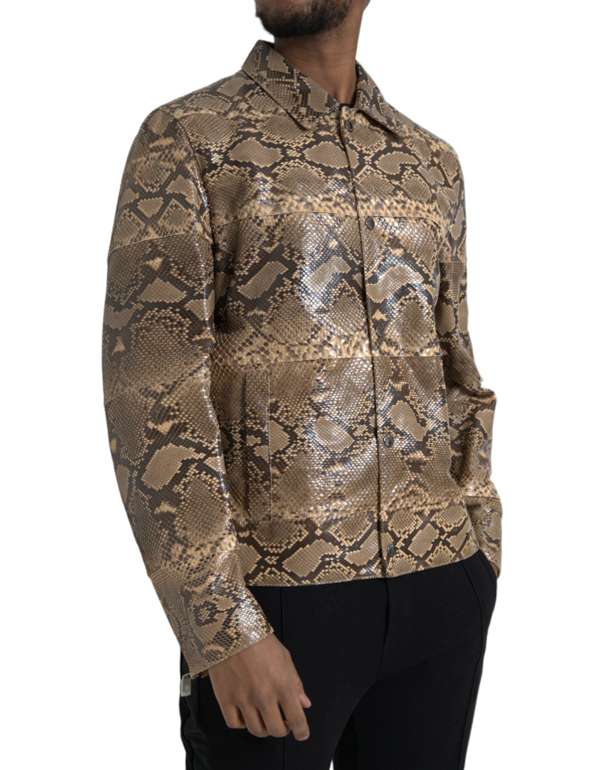 Dolce & Gabbana Beige Biker-Blousonjacke aus exotischem Leder