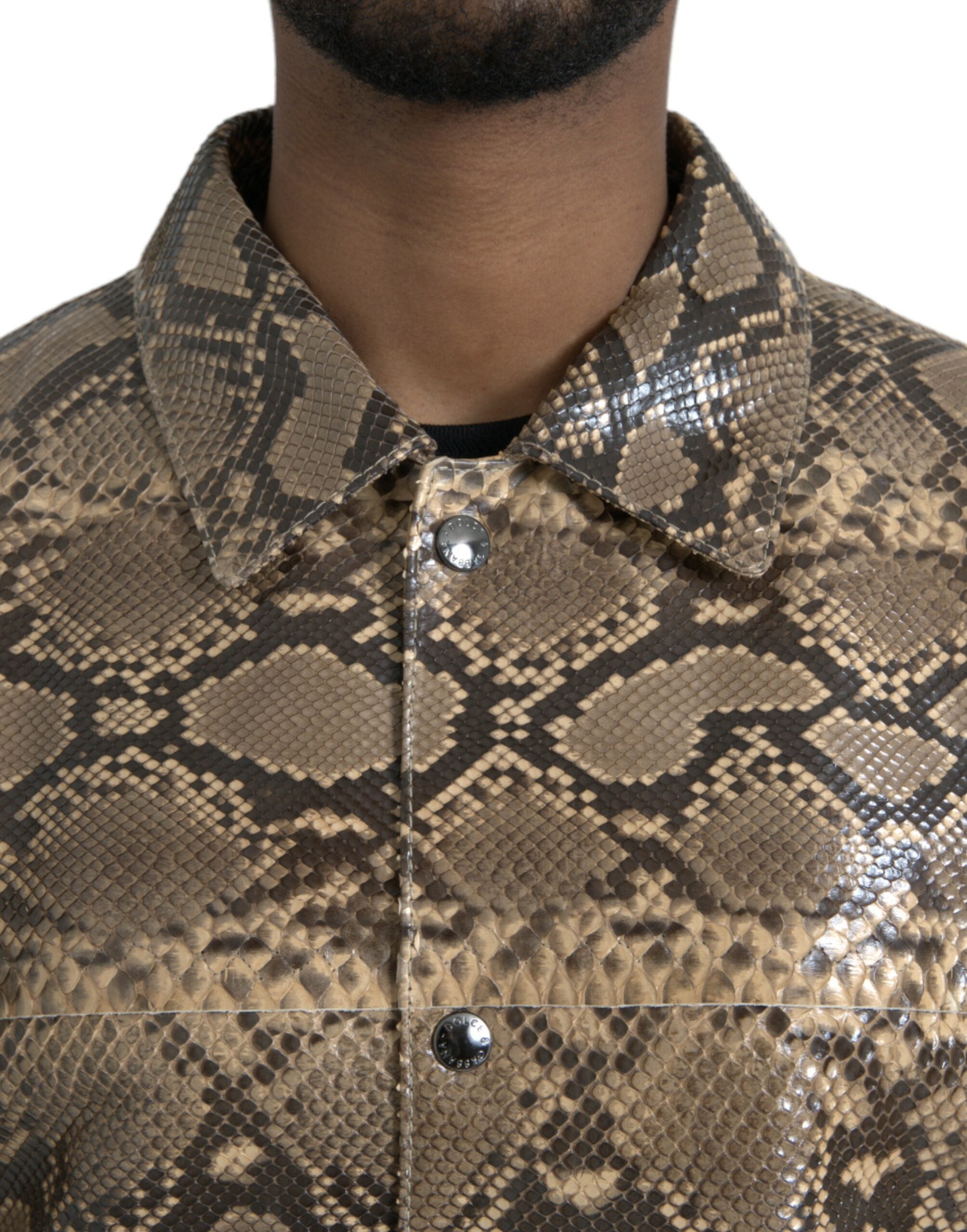 Dolce & Gabbana Beige Biker-Blousonjacke aus exotischem Leder