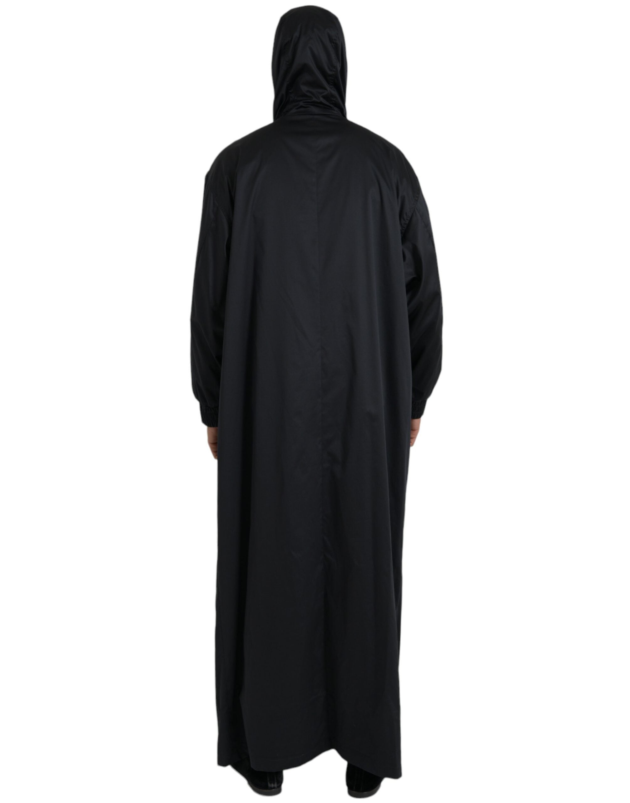 Dolce & Gabbana – Lange Windjacke aus schwarzem Polyester mit Kapuze