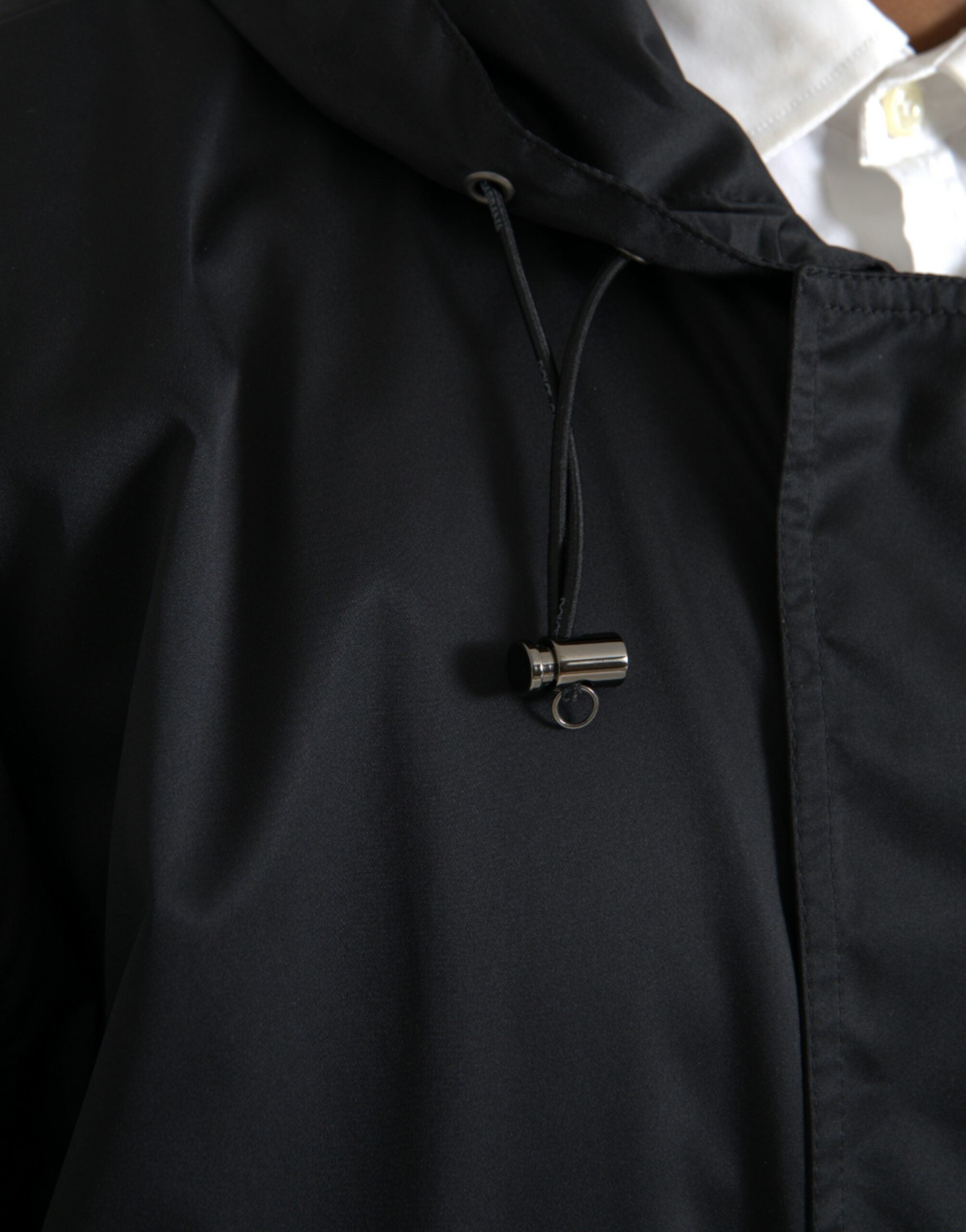 Dolce & Gabbana – Lange Windjacke aus schwarzem Polyester mit Kapuze