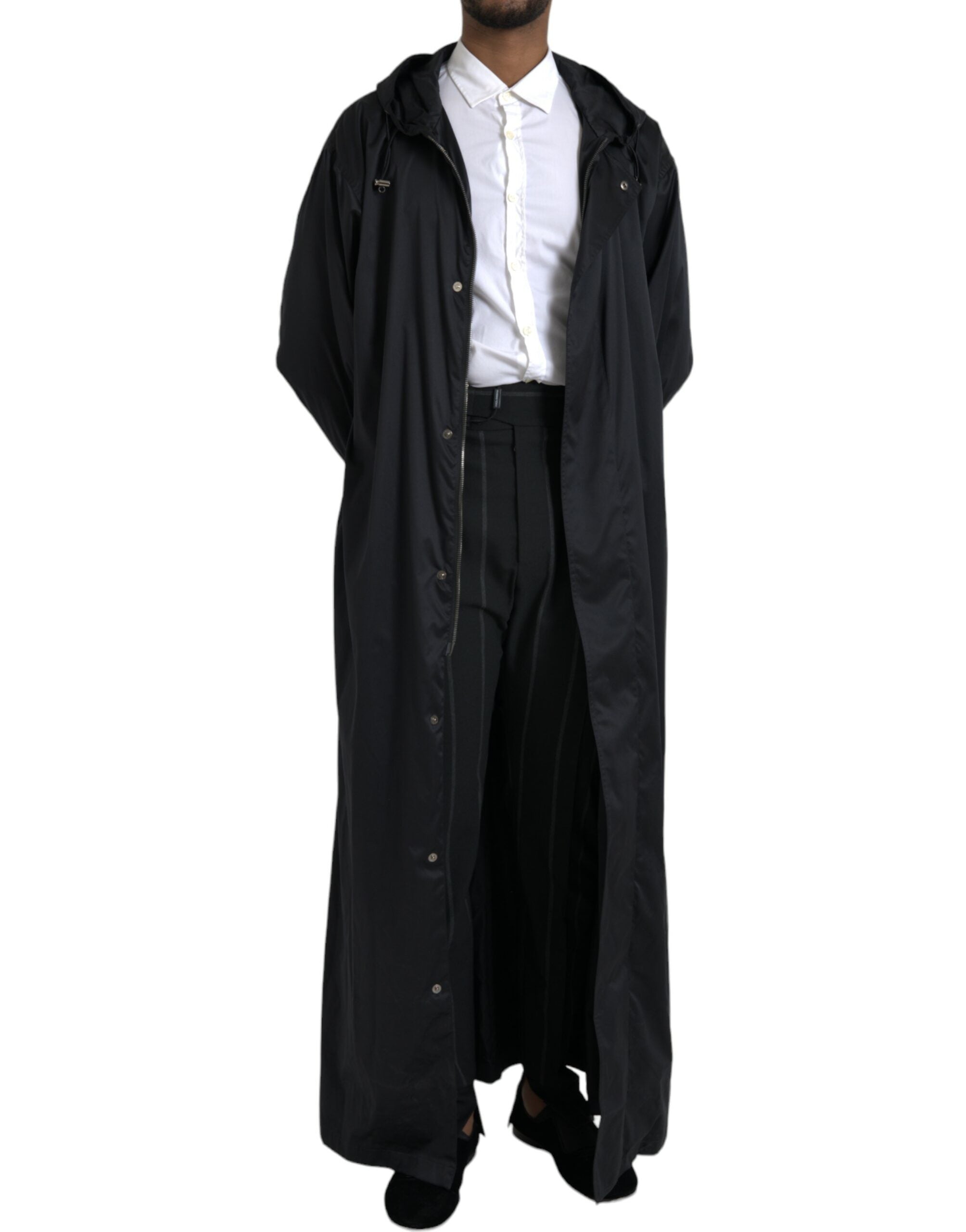 Dolce & Gabbana – Lange Windjacke aus schwarzem Polyester mit Kapuze