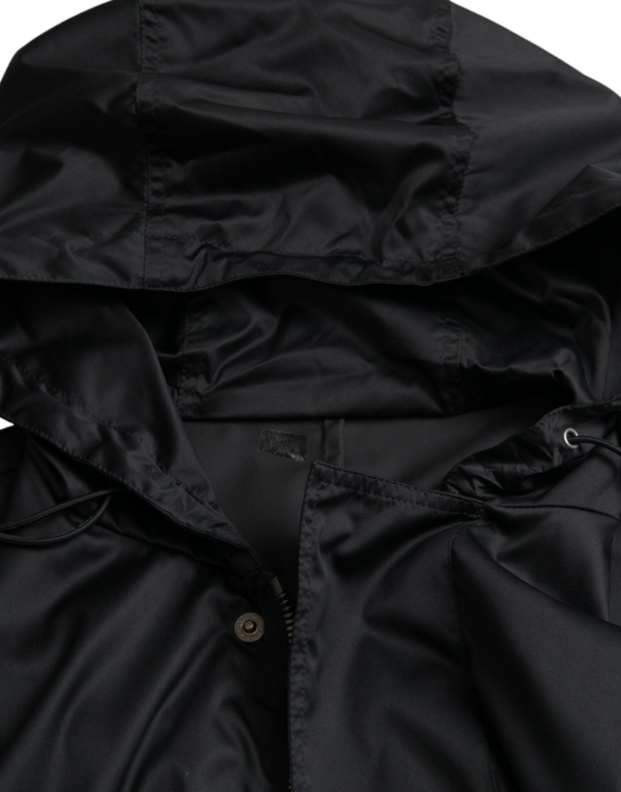 Dolce & Gabbana – Lange Windjacke aus schwarzem Polyester mit Kapuze