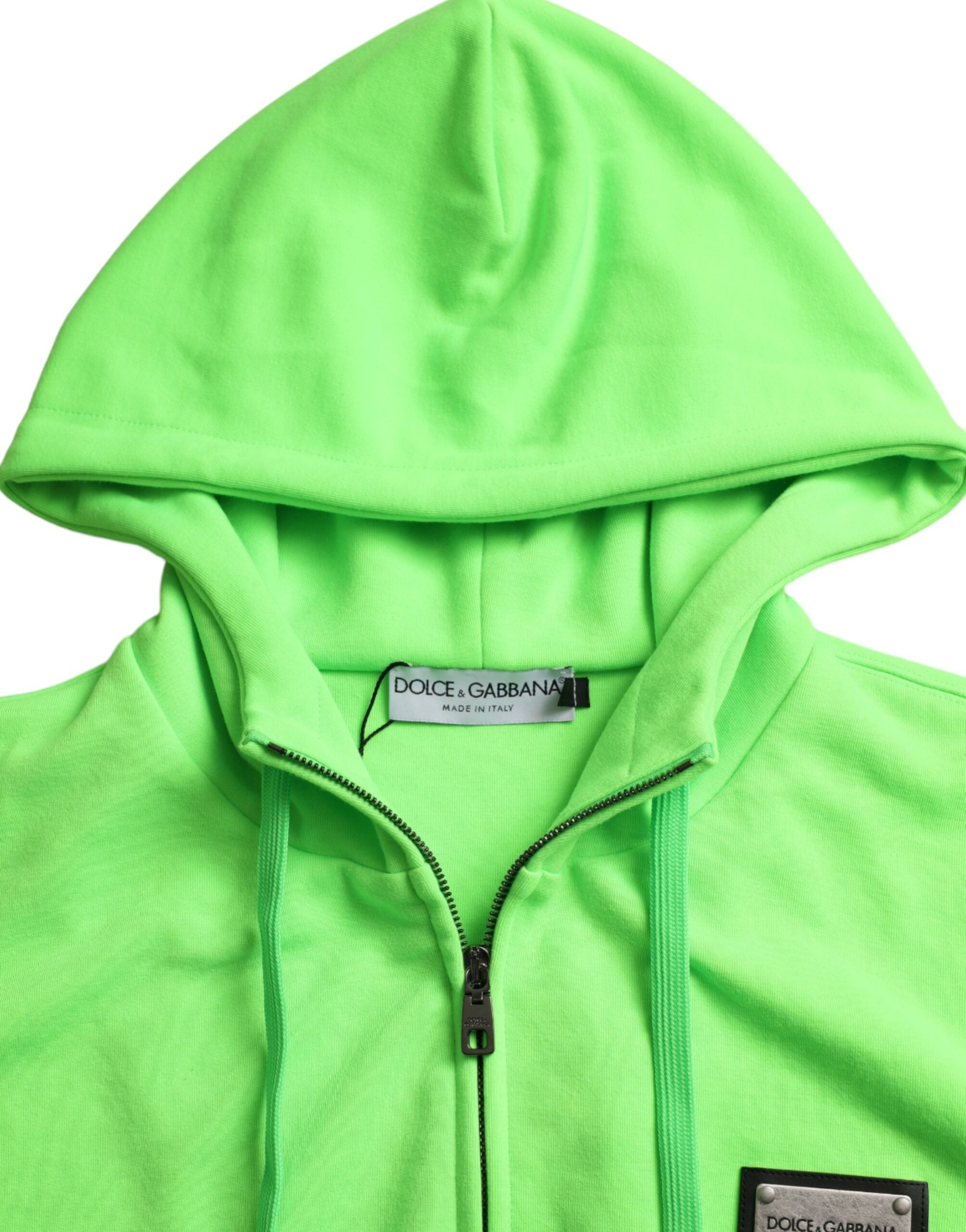 Dolce & Gabbana – Neongrüner Kapuzenpullover mit durchgehendem Reißverschluss