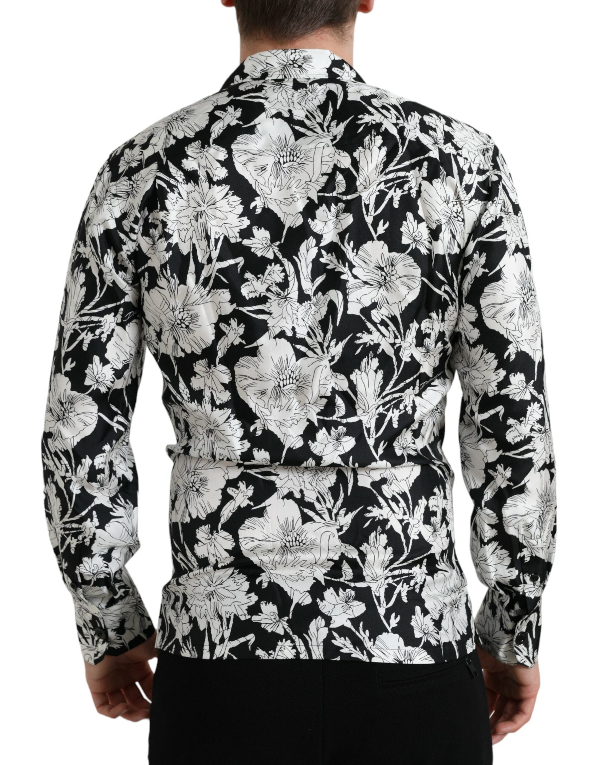 Dolce & Gabbana – Freizeithemd mit Knopfleiste und Blumenmuster in Schwarz und Weiß