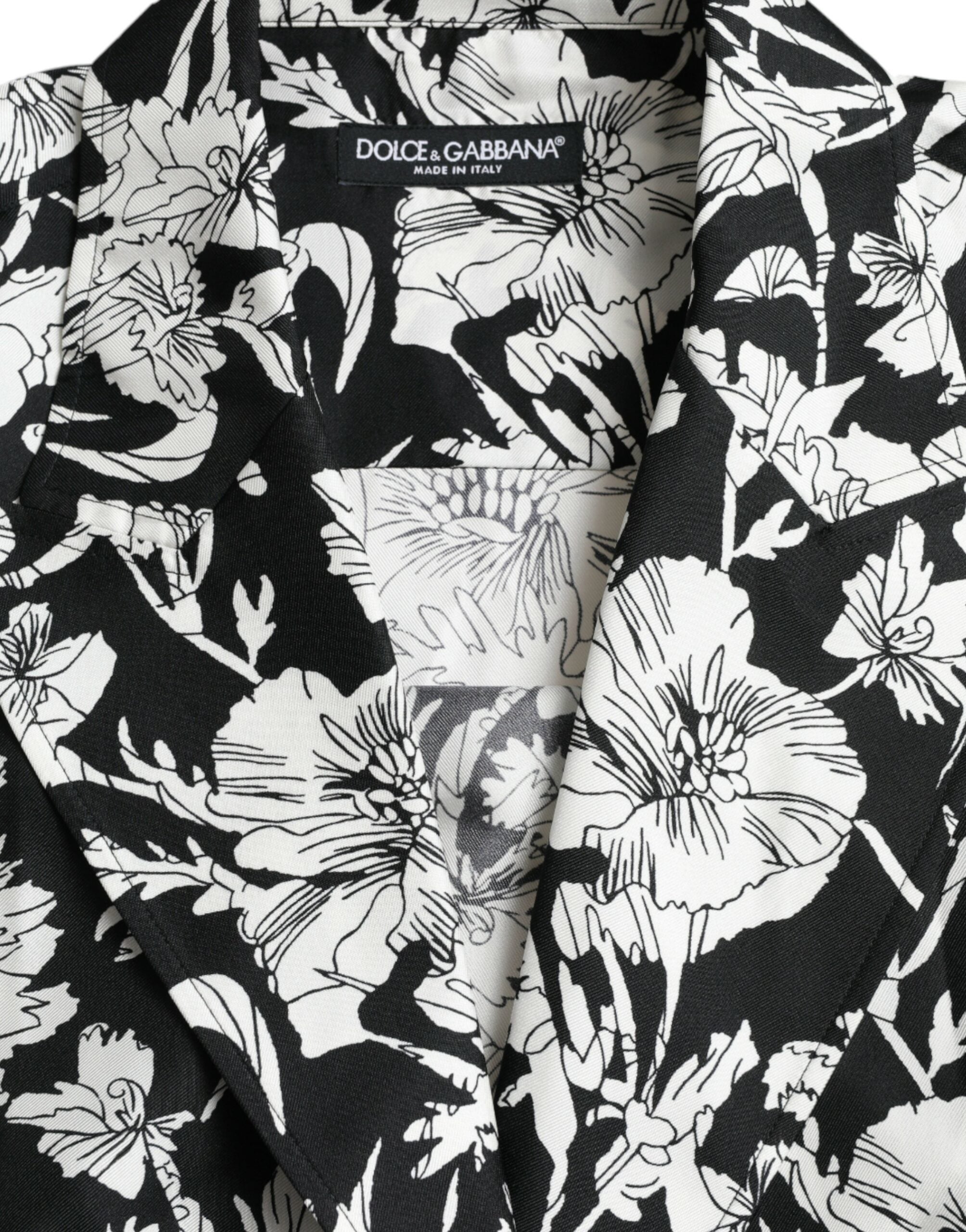 Dolce & Gabbana – Freizeithemd mit Knopfleiste und Blumenmuster in Schwarz und Weiß