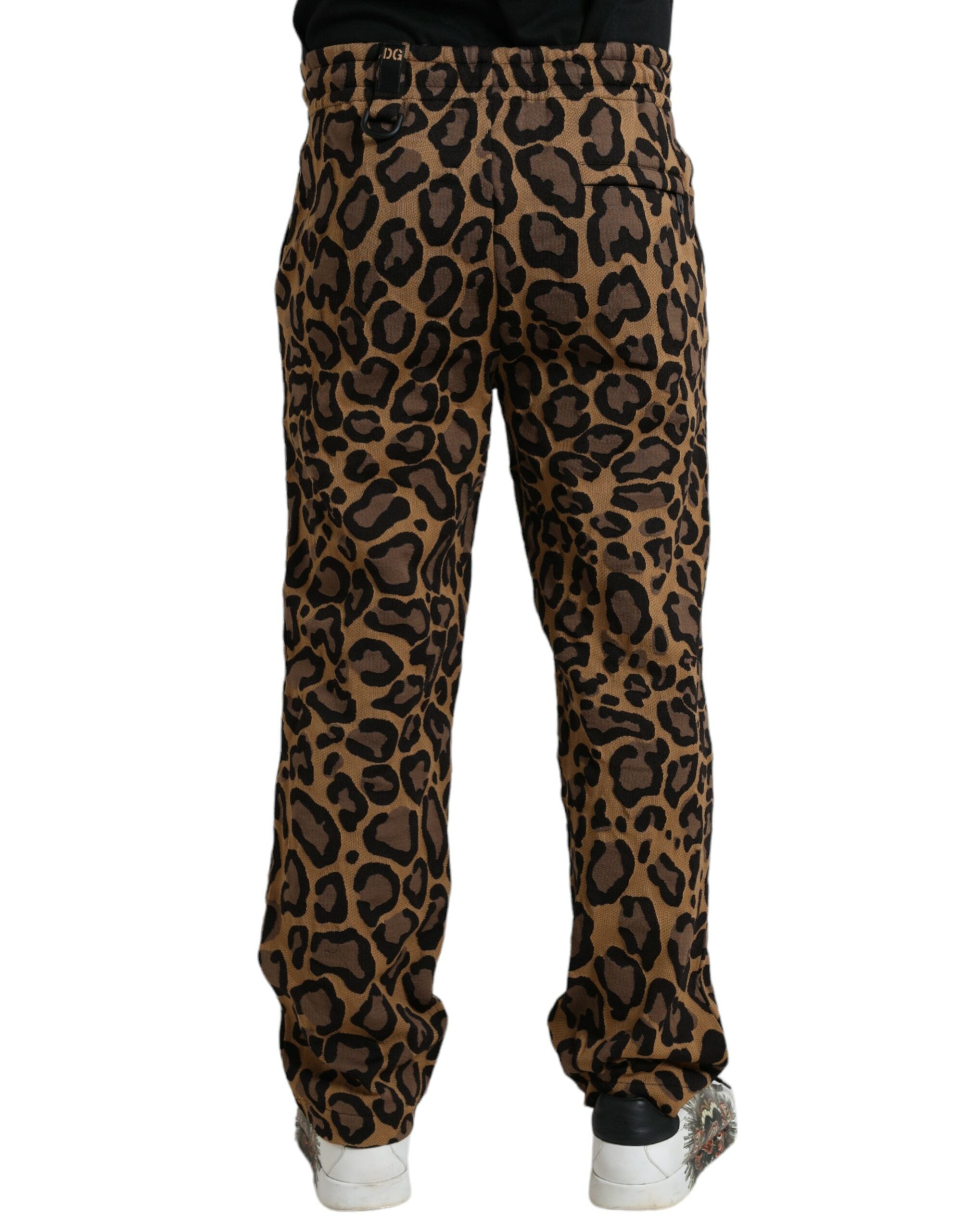 Dolce & Gabbana – Jogginghose aus Polyester mit Leopardenmuster in Braun