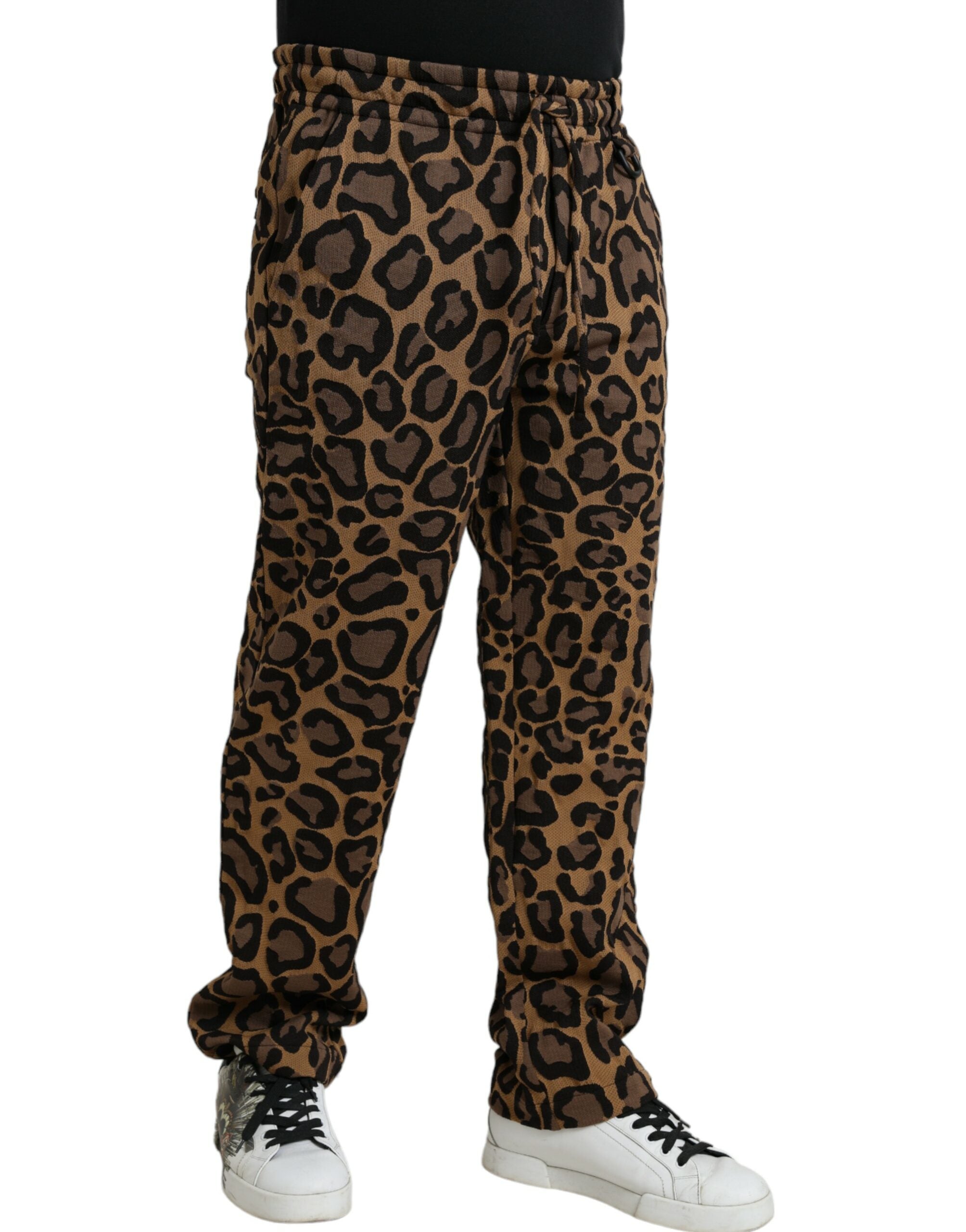 Dolce & Gabbana – Jogginghose aus Polyester mit Leopardenmuster in Braun