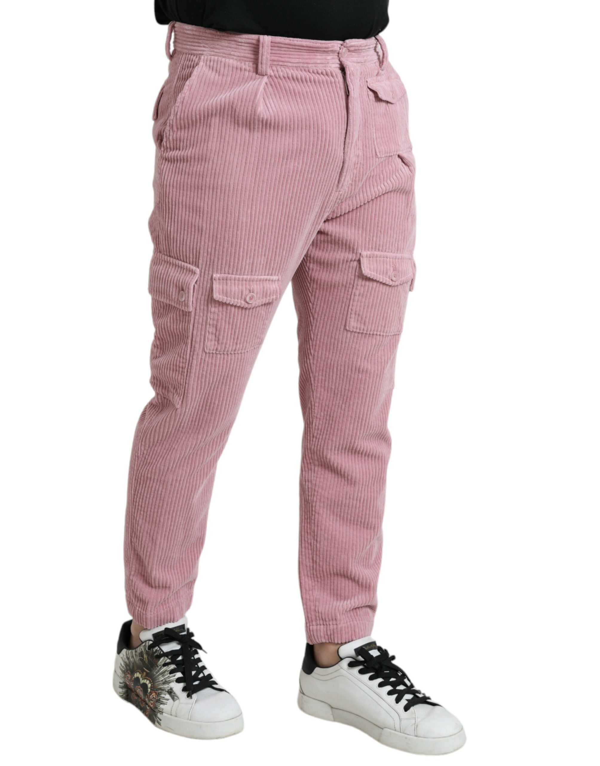 Dolce & Gabbana – Skinny-Cargo-Jeans aus Cord-Baumwolle mit Stretch in Rosa
