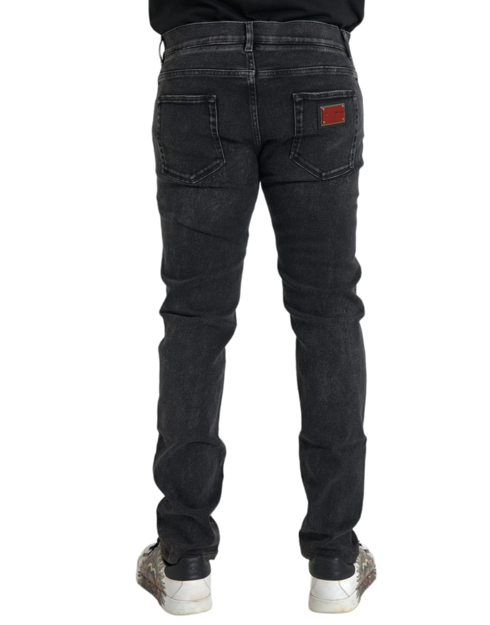 Dolce & Gabbana – Graue Skinny-Jeans aus Baumwollstretch mit Logo