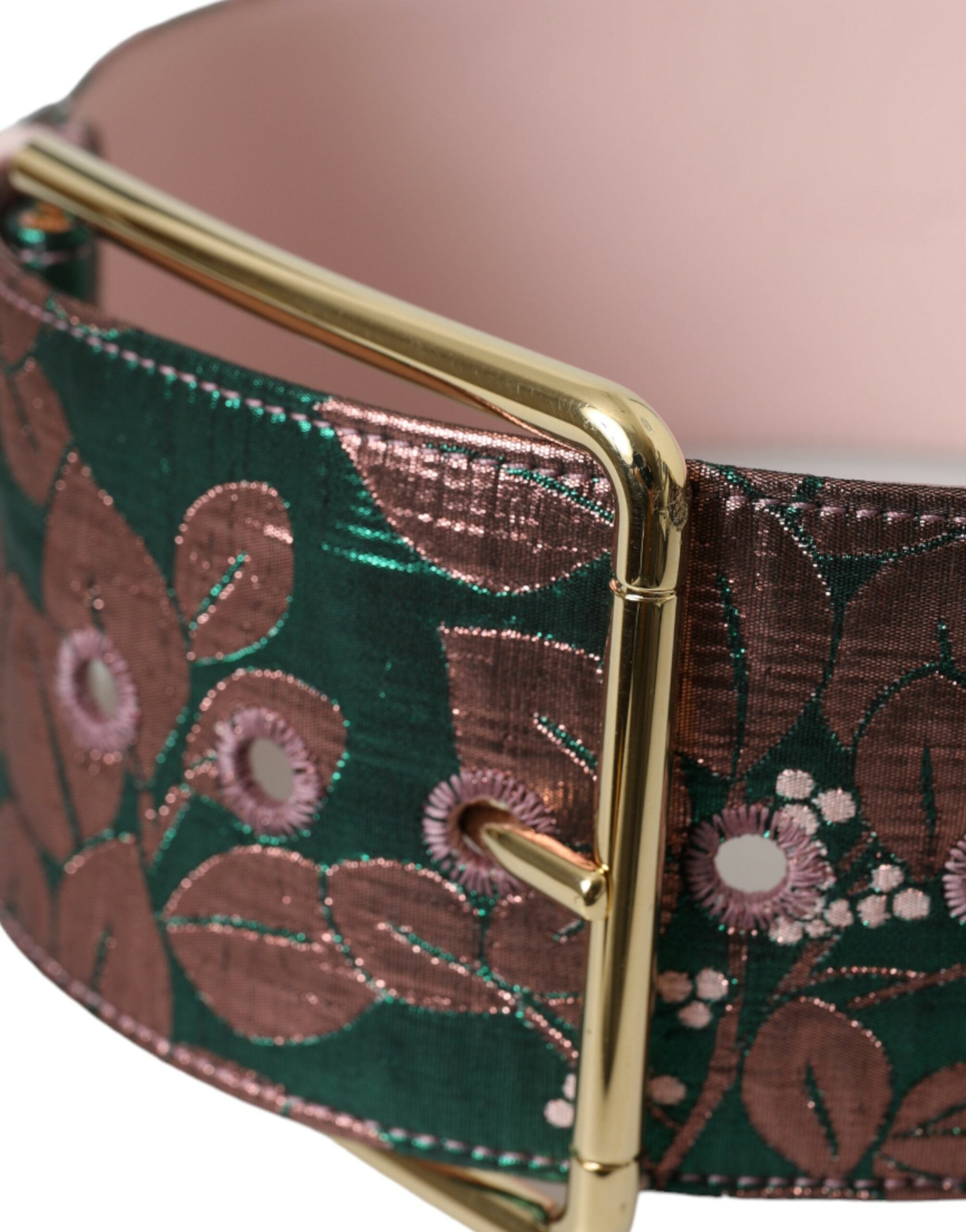 Dolce & Gabbana – Mehrfarbiger Jacquard-Gürtel mit Lurex-Goldschnalle und Blumenmuster