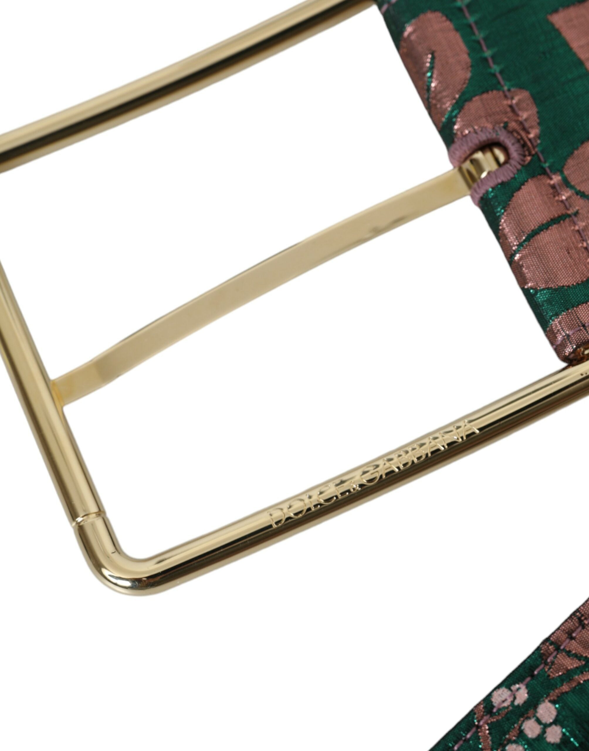 Dolce & Gabbana – Mehrfarbiger Jacquard-Gürtel mit Lurex-Goldschnalle und Blumenmuster