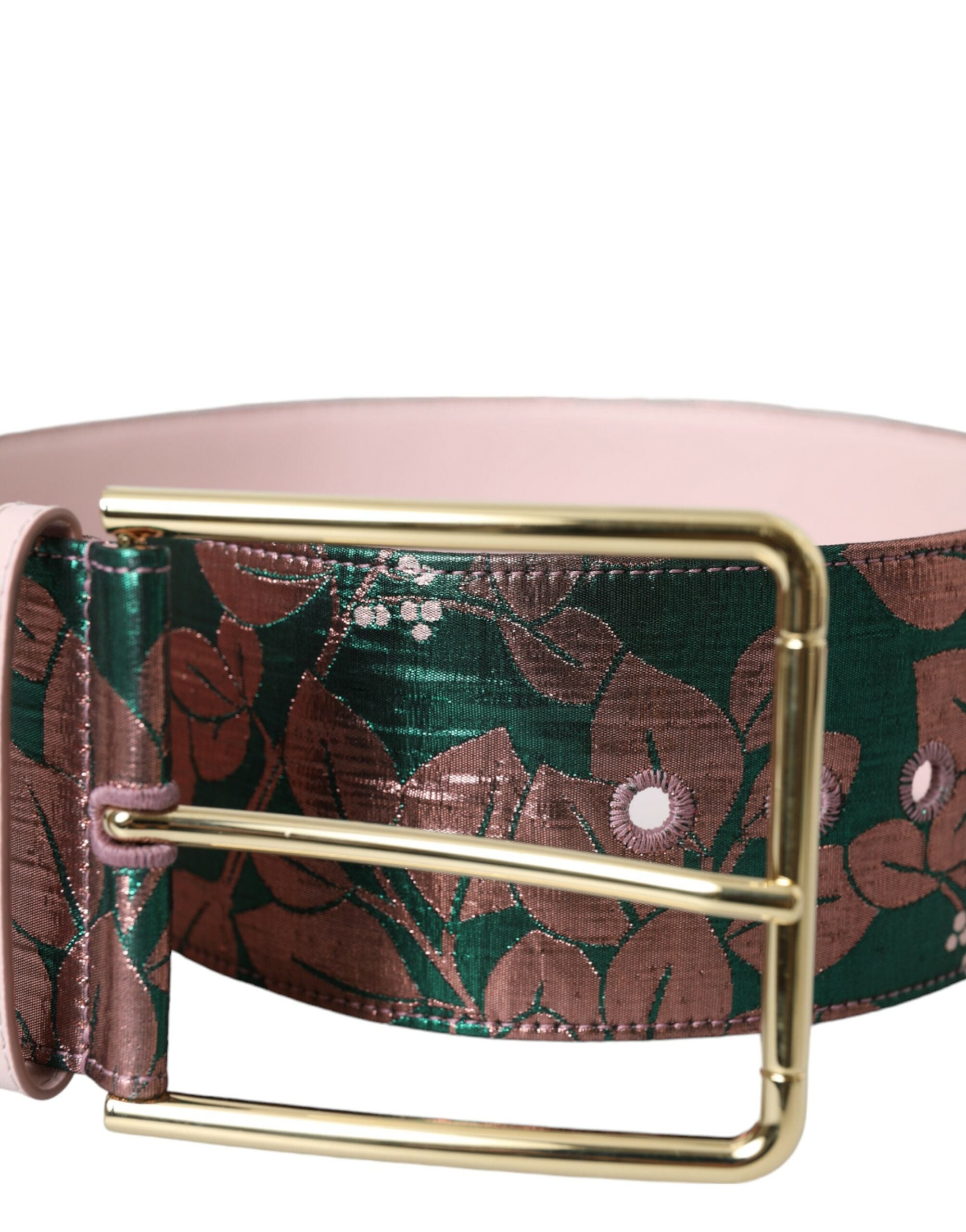 Dolce & Gabbana – Mehrfarbiger Jacquard-Gürtel mit Lurex-Goldschnalle und Blumenmuster