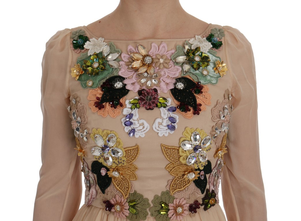 Dolce & Gabbana – Elegantes Maxikleid aus Seide mit Blumenstickerei