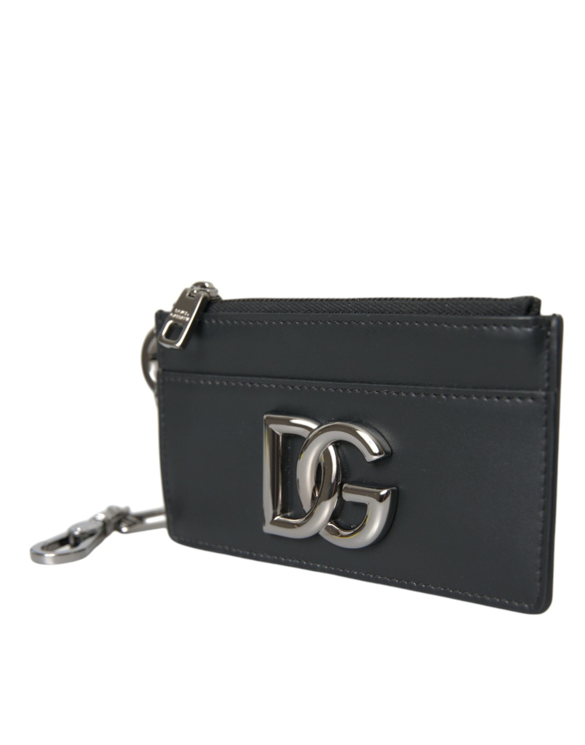 Portofel Dolce & Gabbana negru din piele de vițel cu logo DG, tip port-card, pentru bărbați