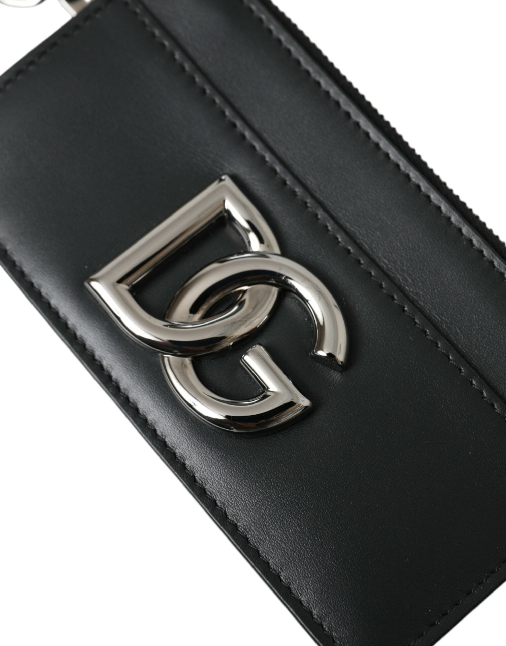 Portofel Dolce & Gabbana negru din piele de vițel cu logo DG, tip port-card, pentru bărbați