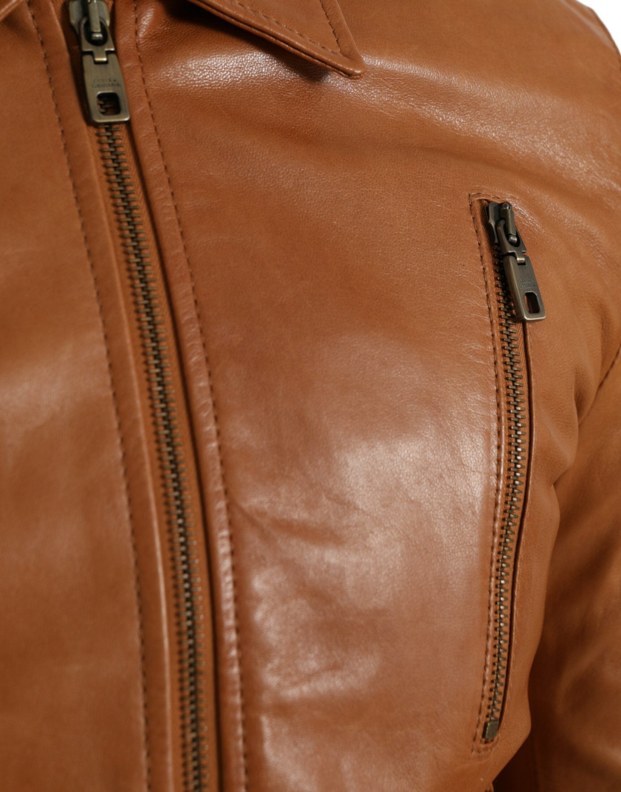 Dolce & Gabbana – Blousonjacke aus braunem Lammleder mit durchgehendem Reißverschluss
