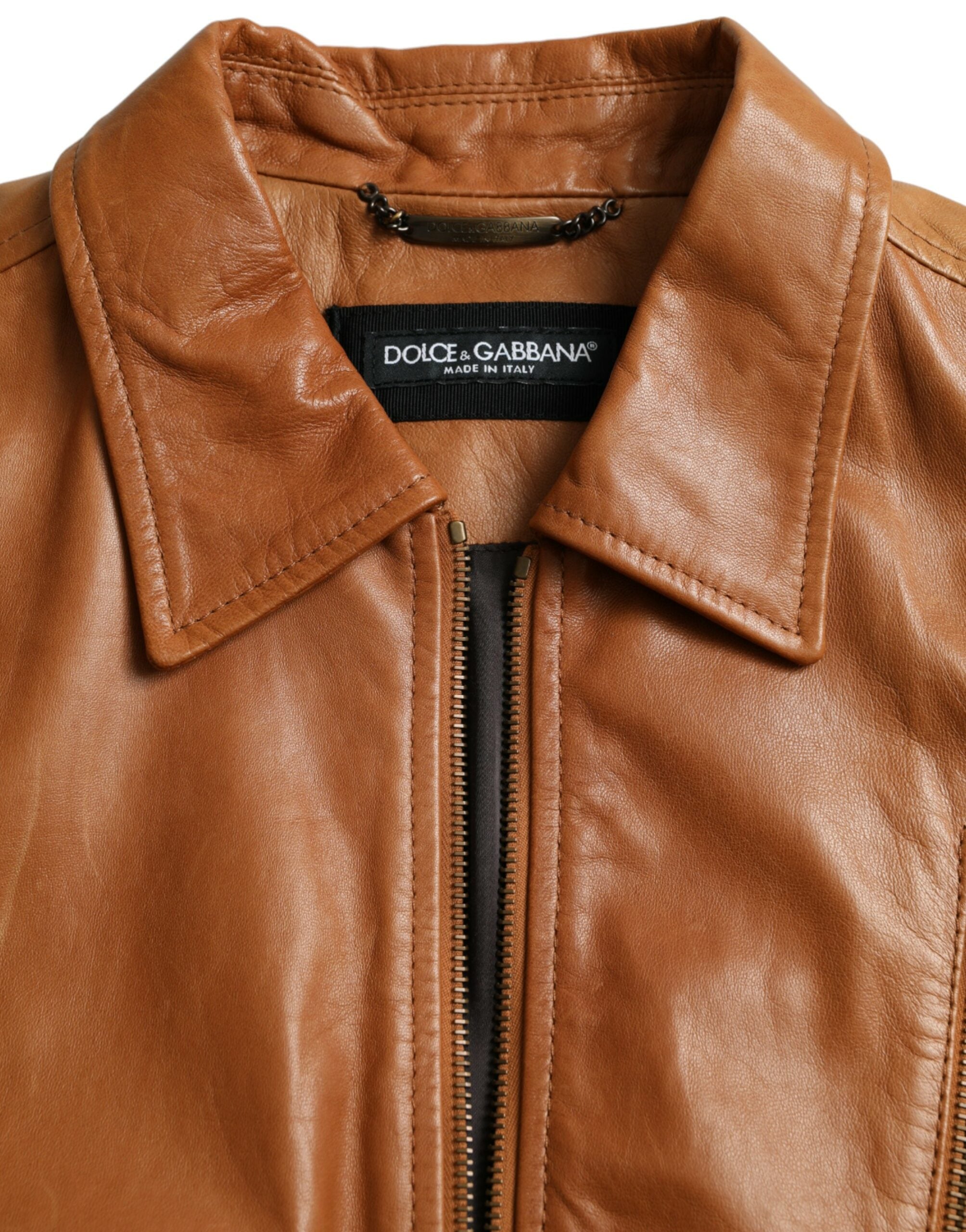 Dolce & Gabbana – Blousonjacke aus braunem Lammleder mit durchgehendem Reißverschluss