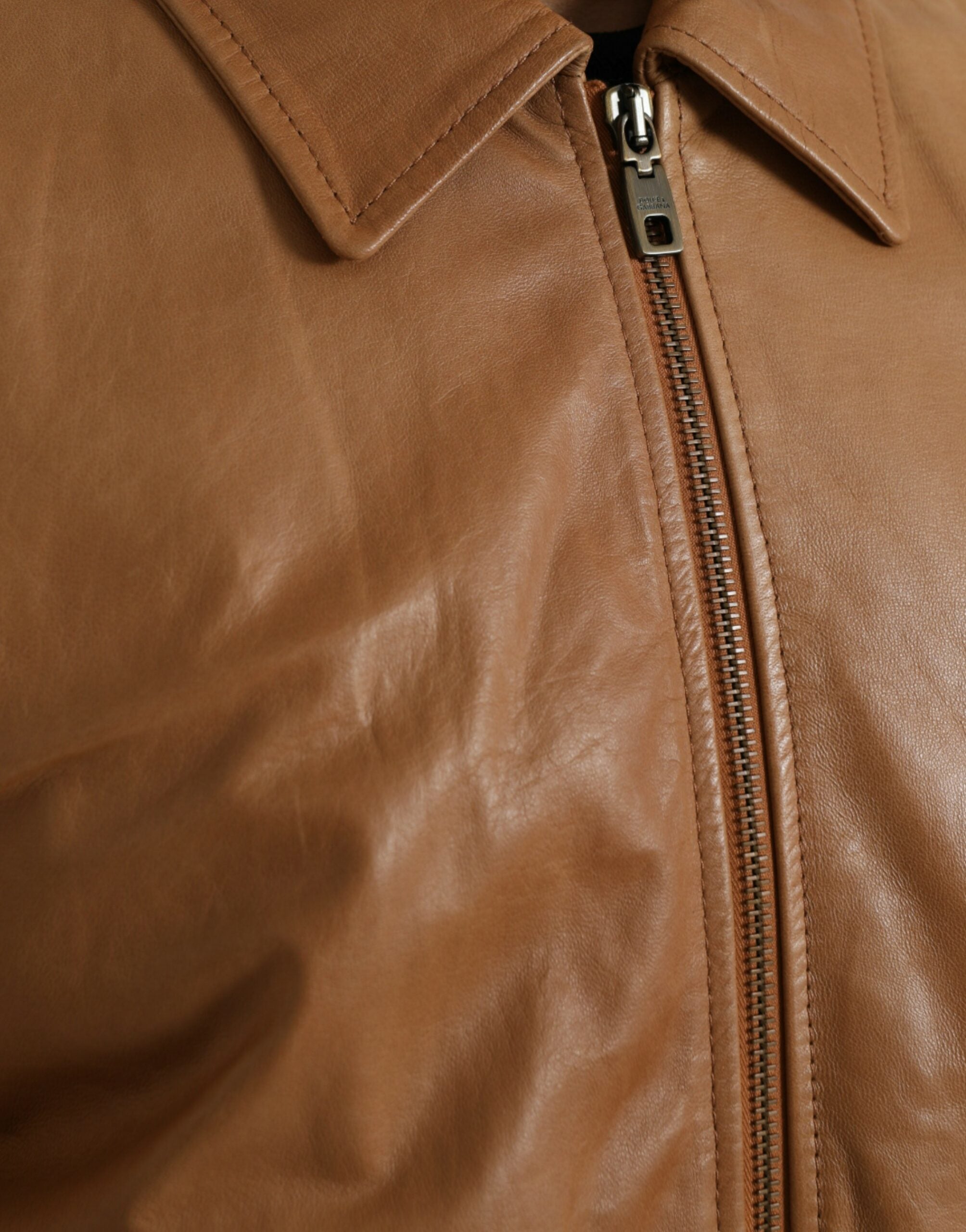 Dolce & Gabbana – Blousonjacke aus braunem Lammleder mit durchgehendem Reißverschluss