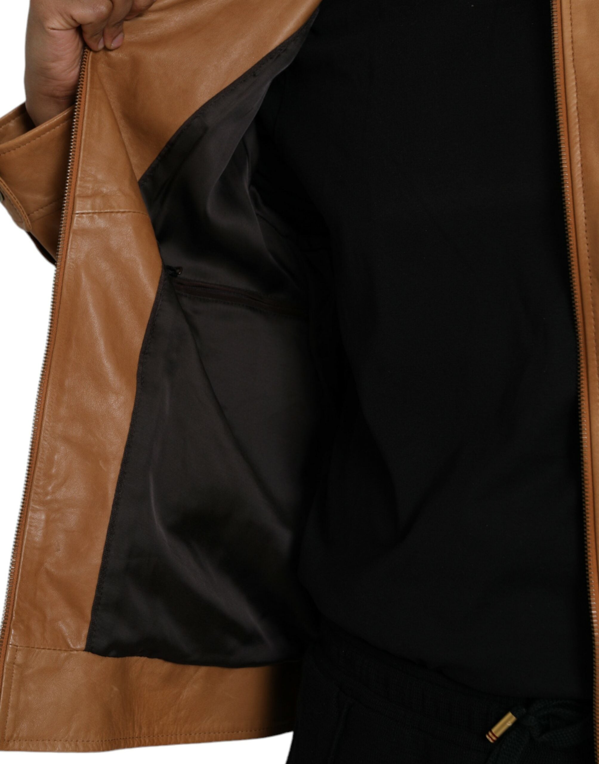 Dolce & Gabbana – Blousonjacke aus braunem Lammleder mit durchgehendem Reißverschluss