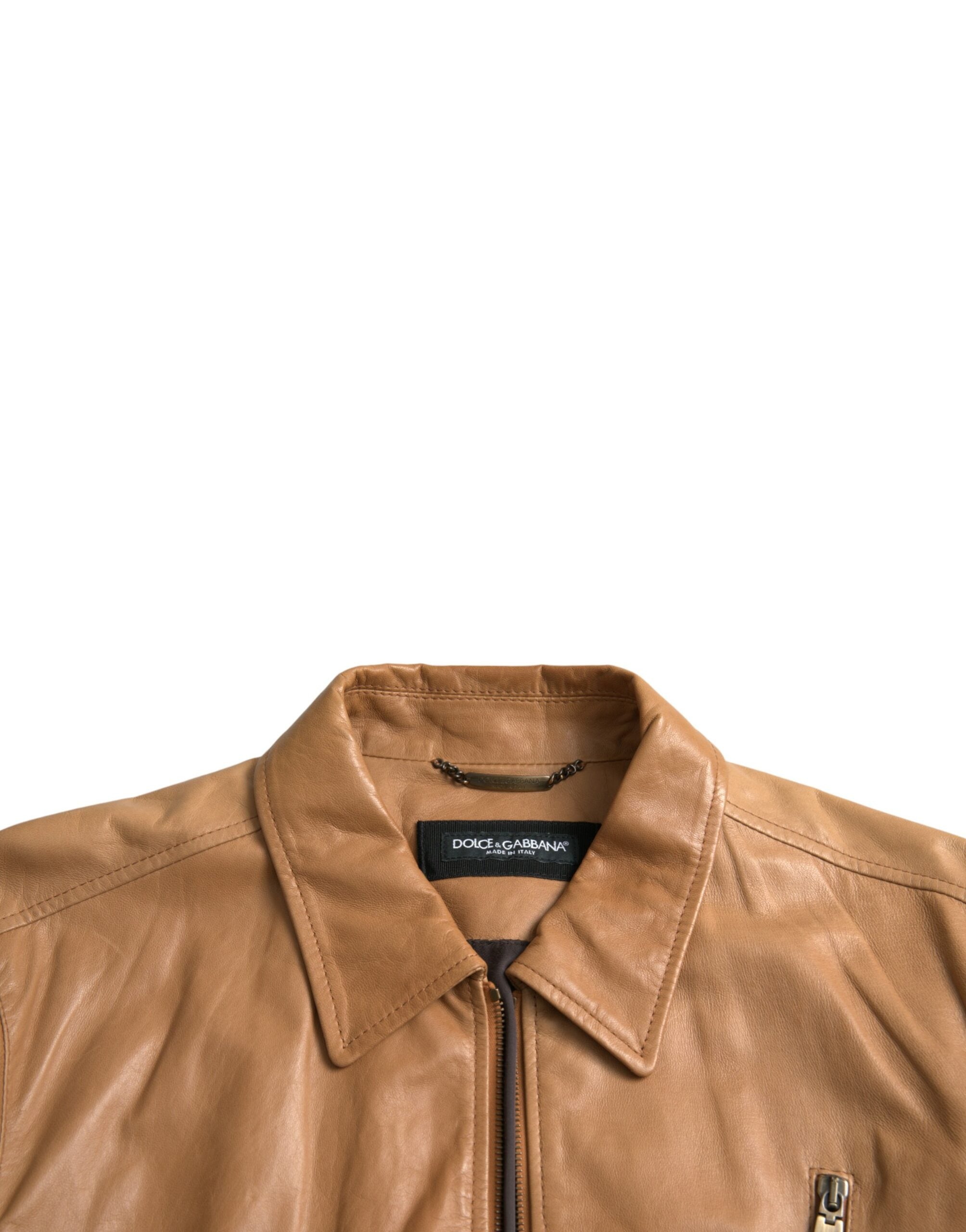 Dolce & Gabbana – Blousonjacke aus braunem Lammleder mit durchgehendem Reißverschluss