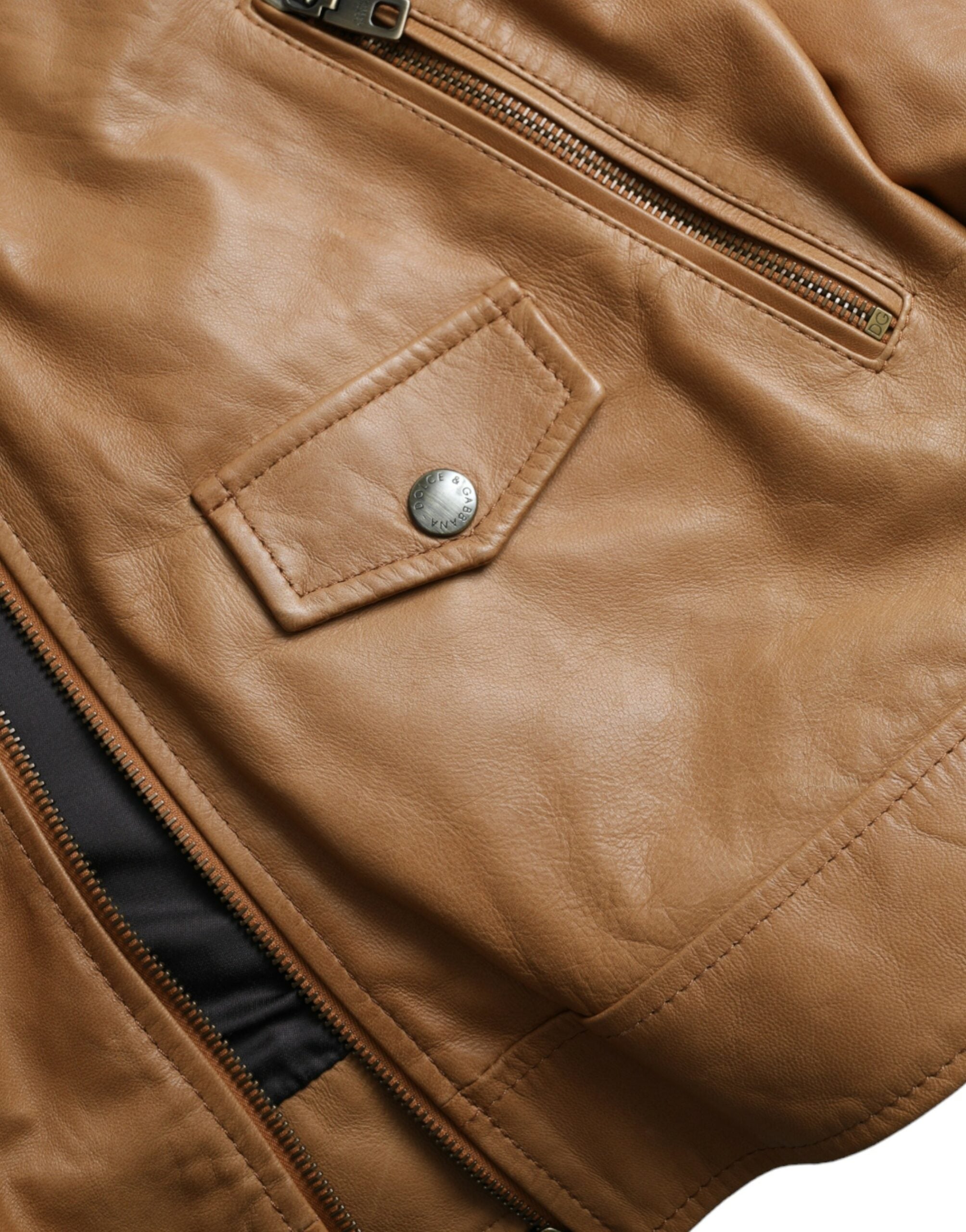 Dolce & Gabbana – Blousonjacke aus braunem Lammleder mit durchgehendem Reißverschluss