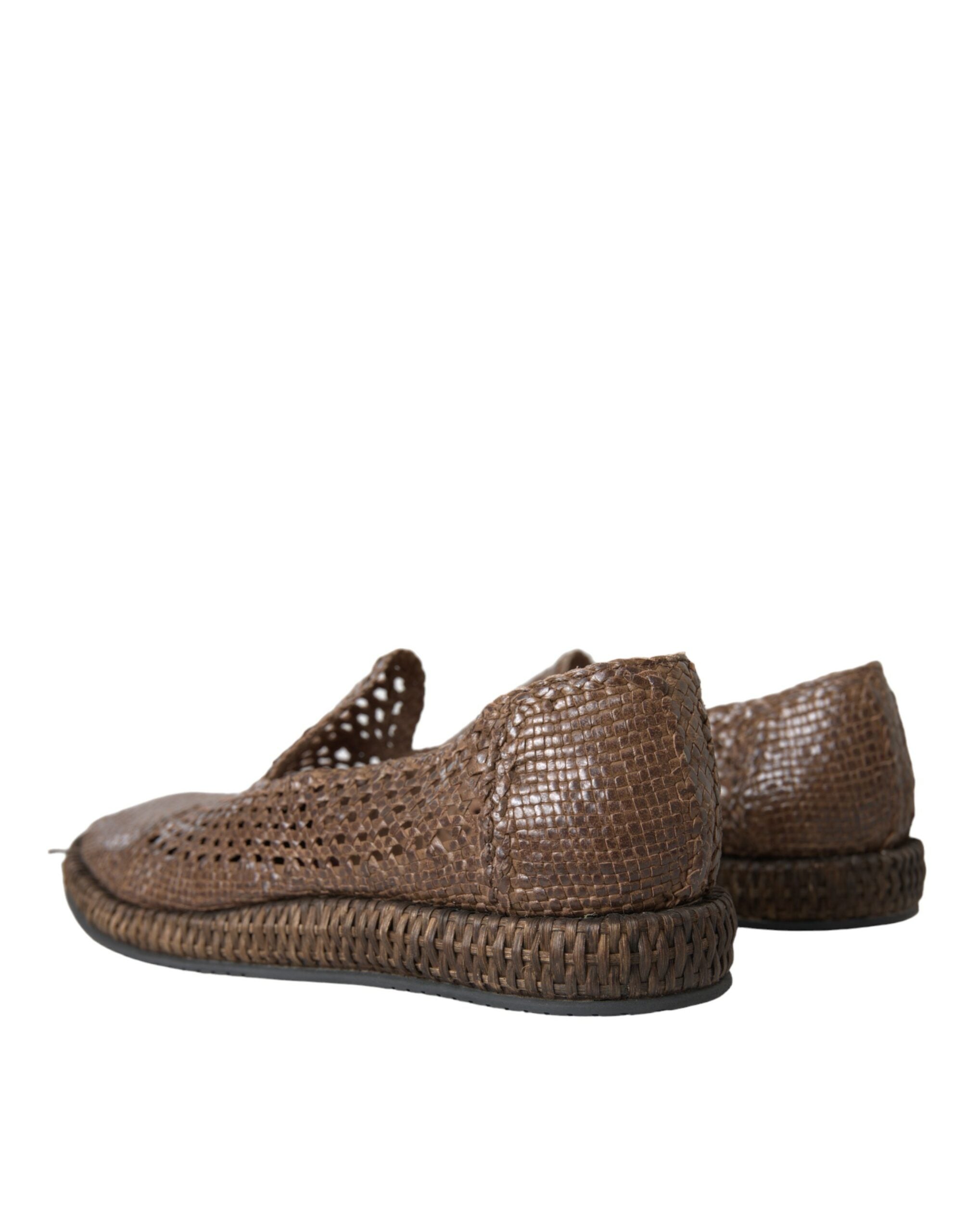 Dolce & Gabbana Braune Loafer aus gewebtem Leder, Freizeitschuhe