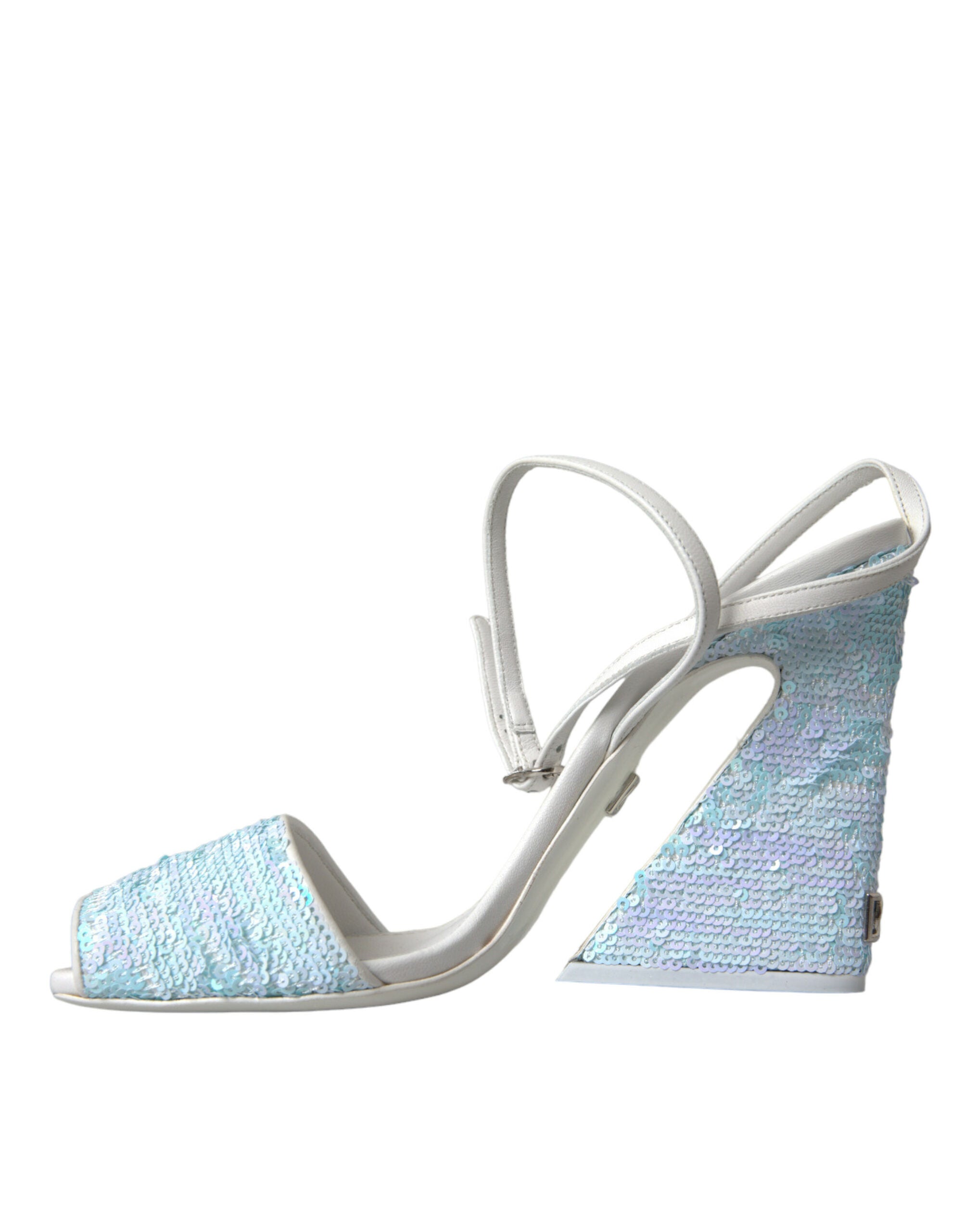 Dolce & Gabbana Hellblaue Sandalen mit Knöchelriemen und Pailletten