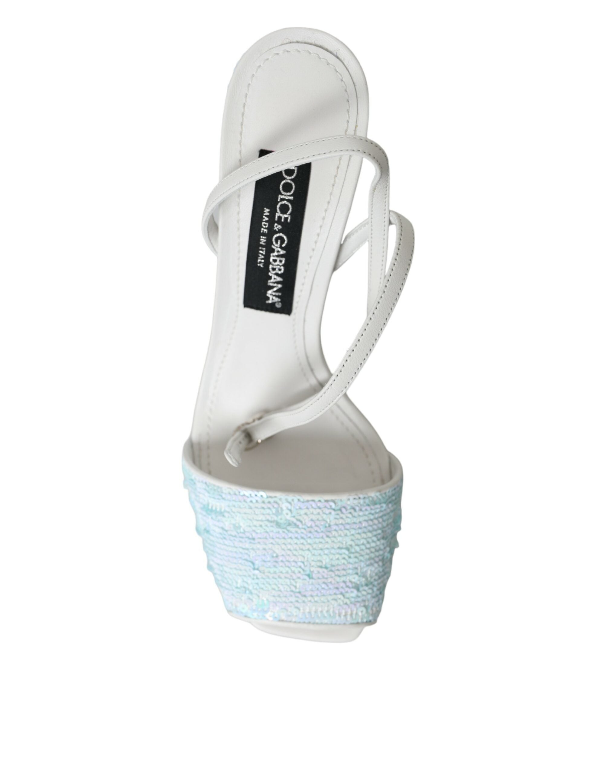 Dolce & Gabbana Hellblaue Sandalen mit Knöchelriemen und Pailletten