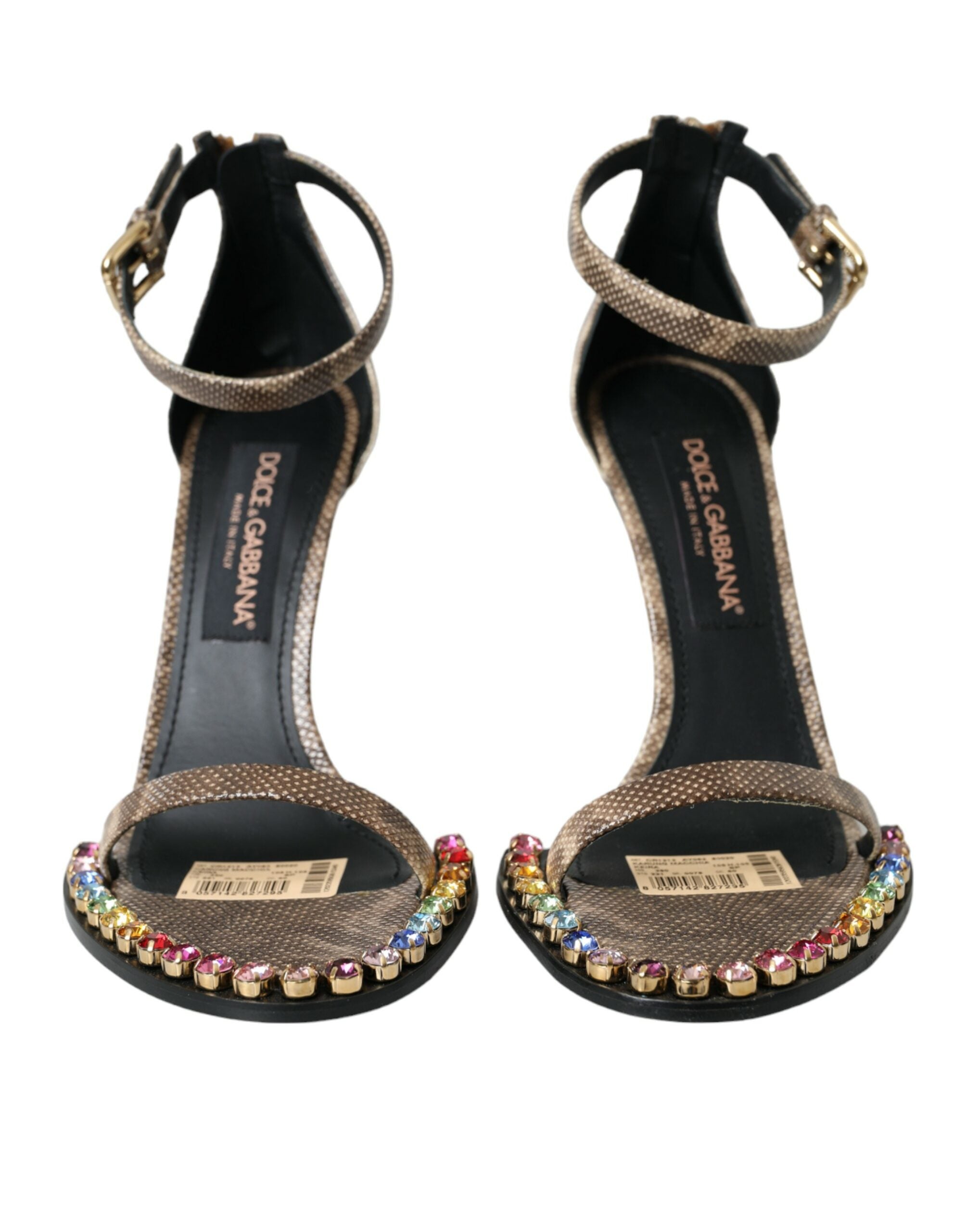 Sandale Dolce & Gabbana maro din piele exotică cu cristale