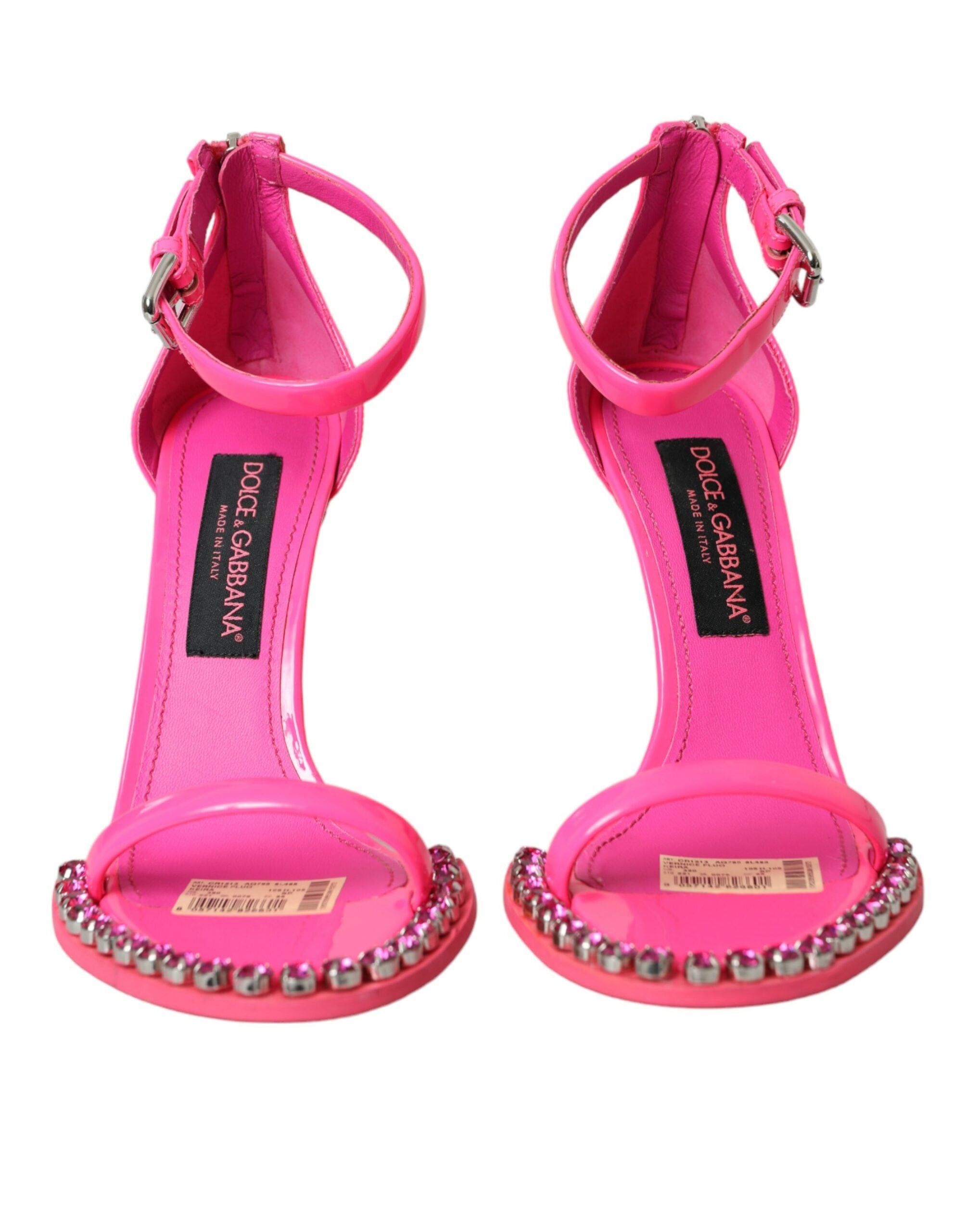 Sandale Dolce & Gabbana din piele roz cu toc și cristale