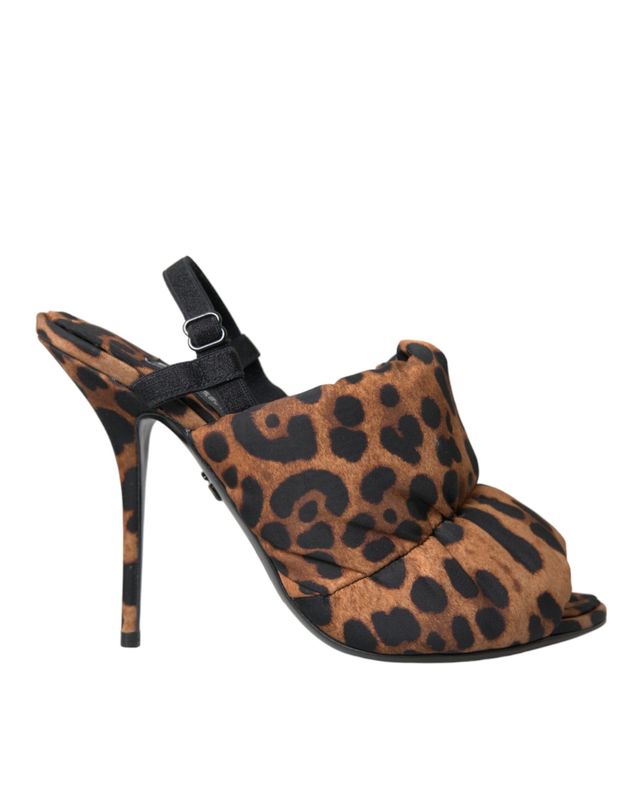 Sandale Dolce & Gabbana maro cu toc slingback și imprimeu leopard