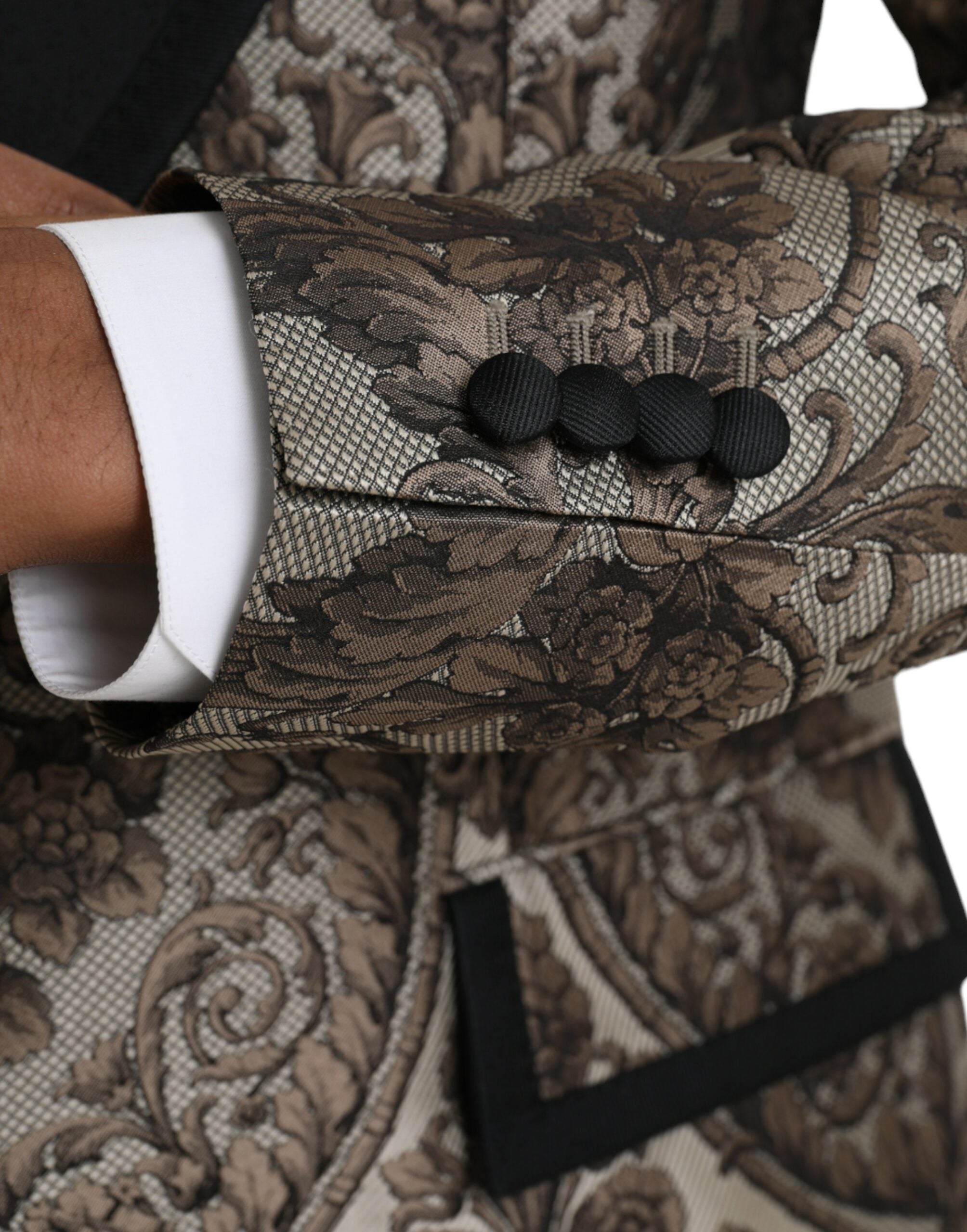 Dolce & Gabbana – Formeller dreiteiliger Anzug aus braunem Jacquard mit Blumenmuster