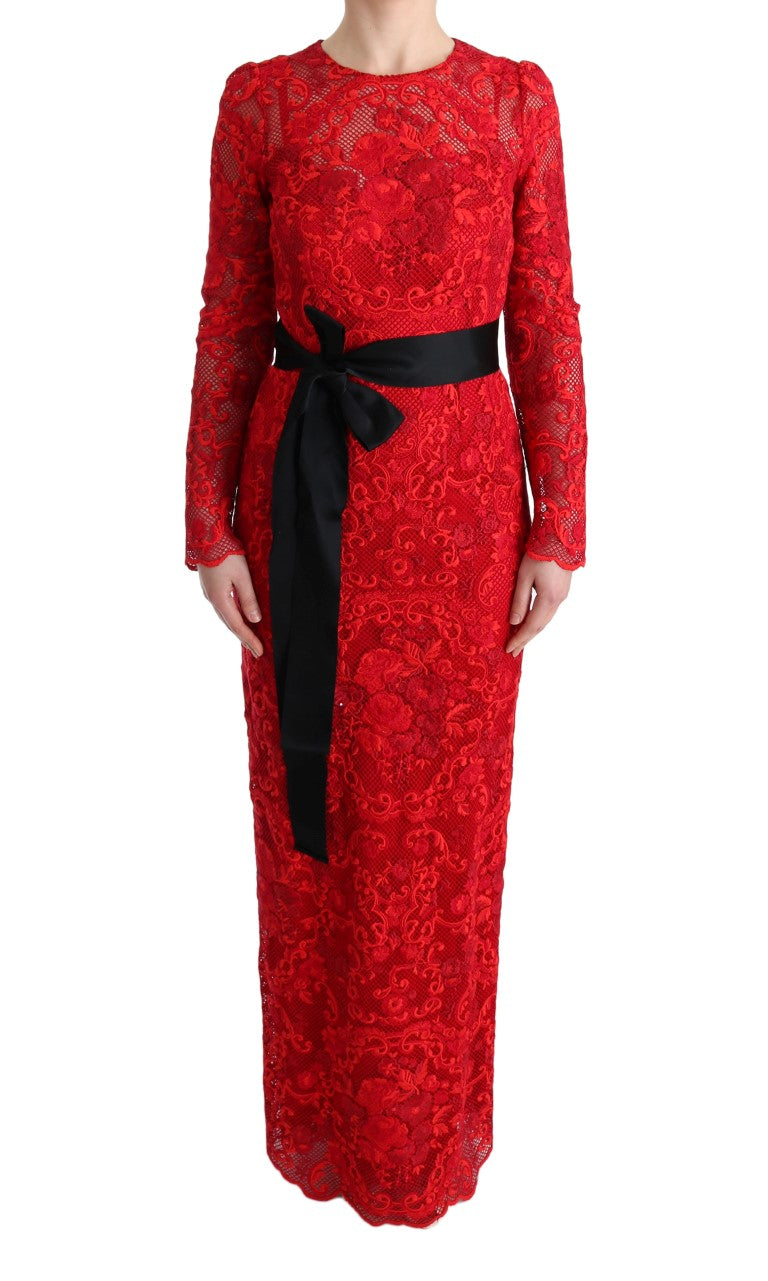Dolce & Gabbana Elegantes rotes Etuikleid mit Seidengürtel mit Schleife