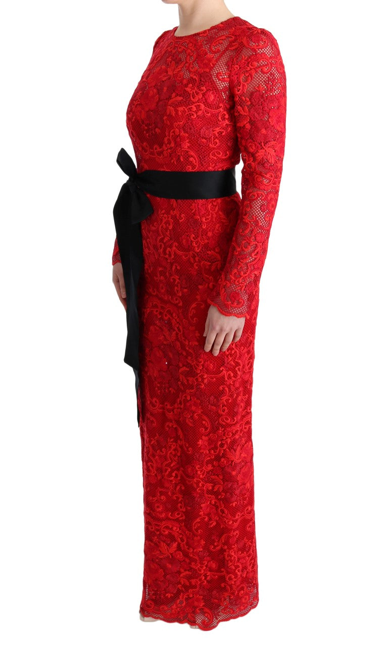 Dolce & Gabbana Elegantes rotes Etuikleid mit Seidengürtel mit Schleife
