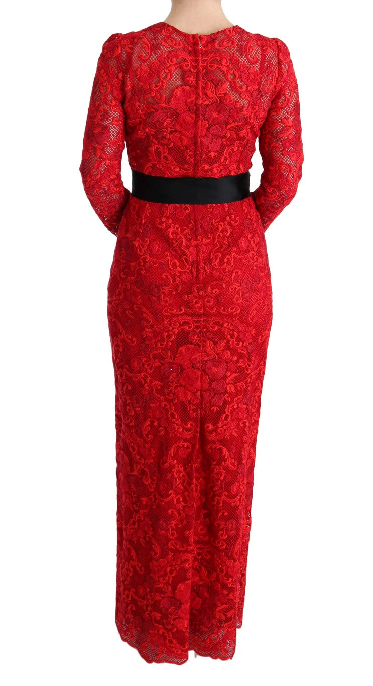 Dolce & Gabbana Elegantes rotes Etuikleid mit Seidengürtel mit Schleife