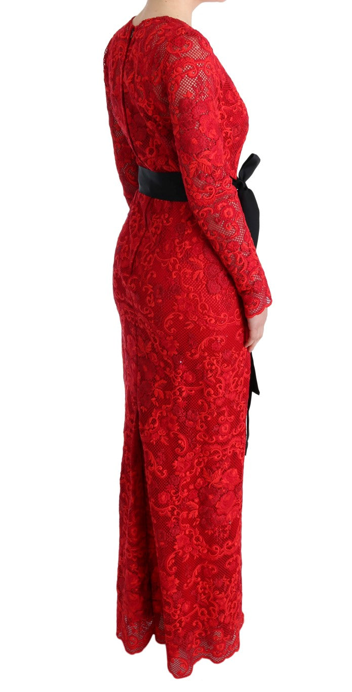 Dolce & Gabbana Elegantes rotes Etuikleid mit Seidengürtel mit Schleife