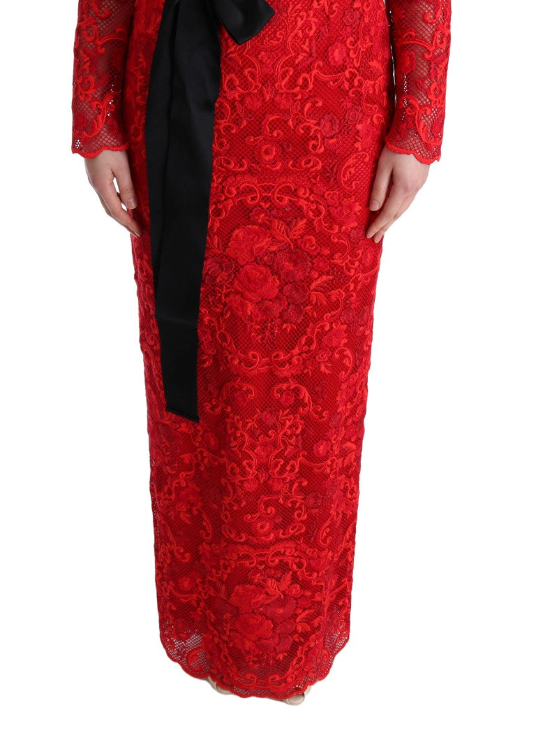 Dolce & Gabbana Elegantes rotes Etuikleid mit Seidengürtel mit Schleife