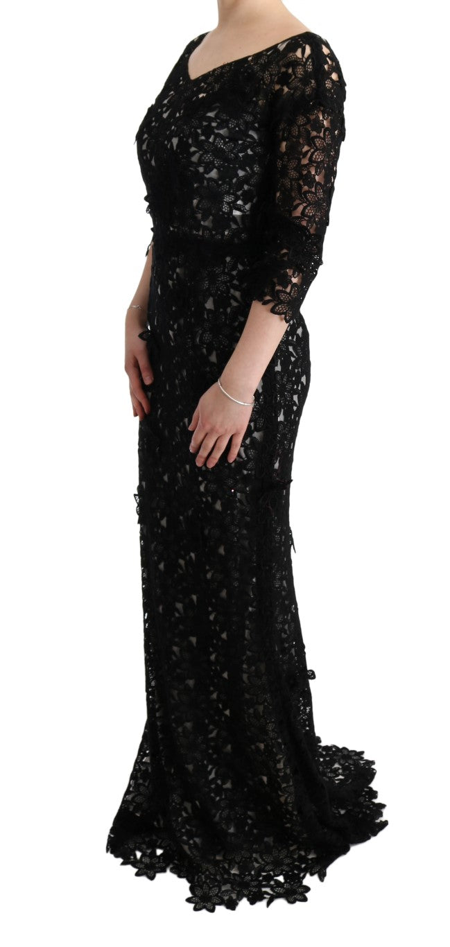 Dolce & Gabbana – Elegantes schwarzes Maxi-Etuikleid mit Blumenapplikation