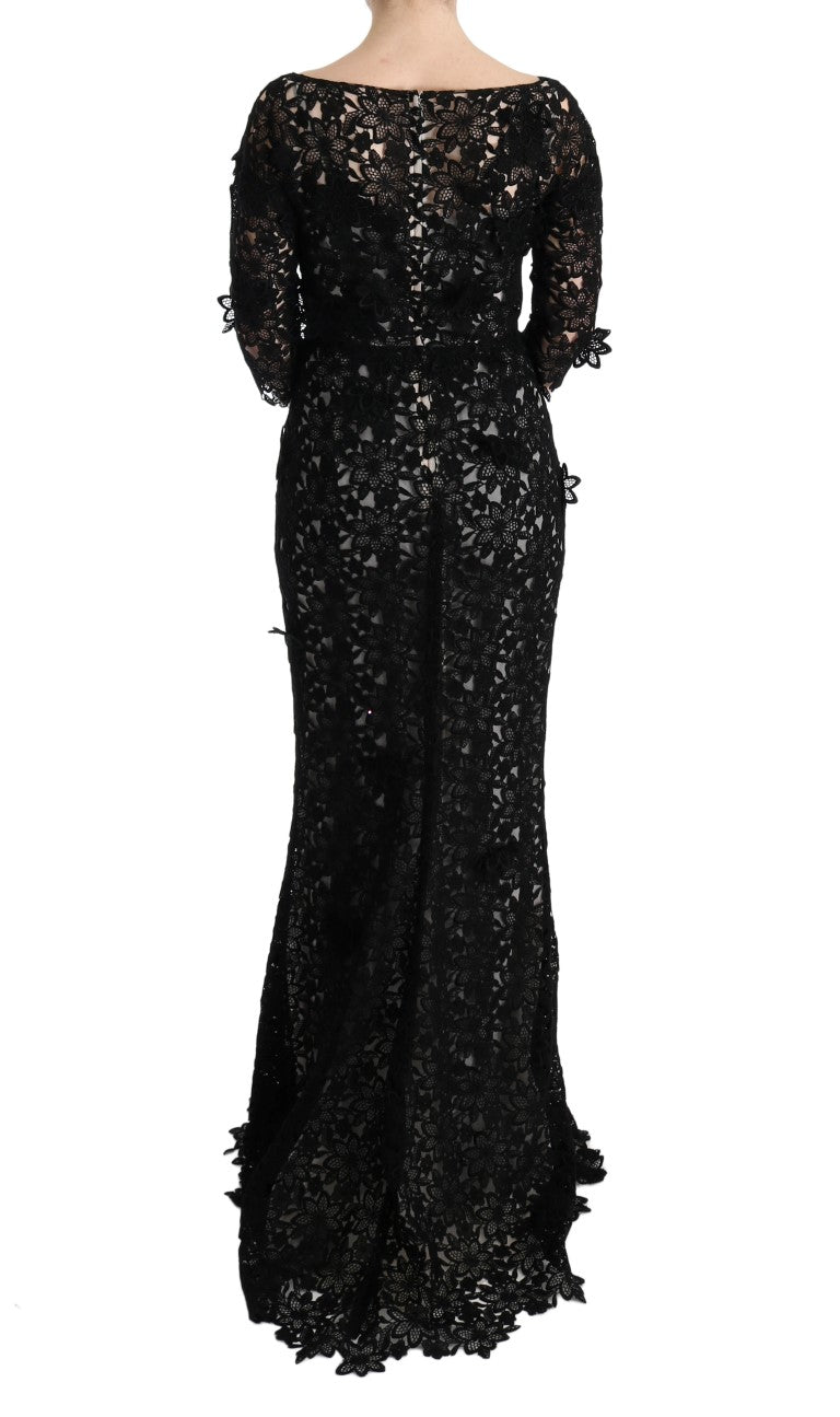Dolce & Gabbana – Elegantes schwarzes Maxi-Etuikleid mit Blumenapplikation