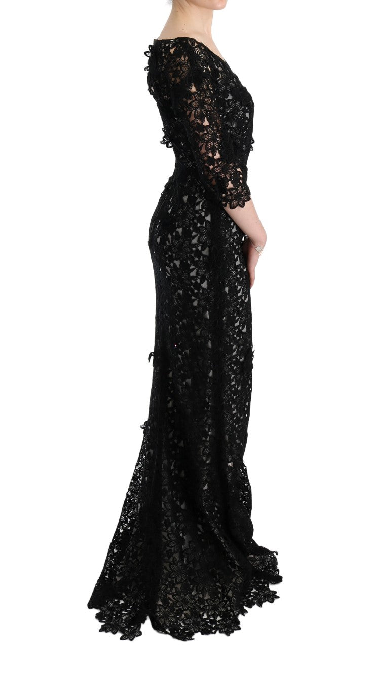 Dolce & Gabbana – Elegantes schwarzes Maxi-Etuikleid mit Blumenapplikation