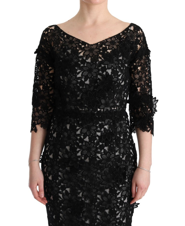 Dolce & Gabbana – Elegantes schwarzes Maxi-Etuikleid mit Blumenapplikation
