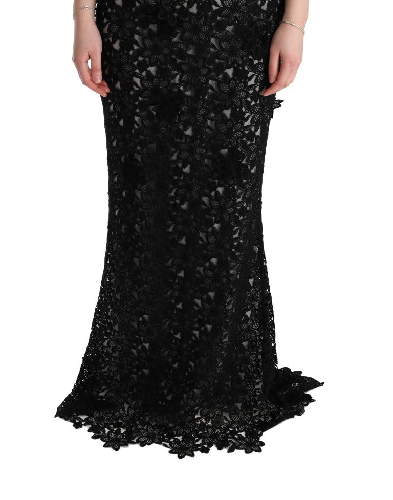 Dolce & Gabbana – Elegantes schwarzes Maxi-Etuikleid mit Blumenapplikation