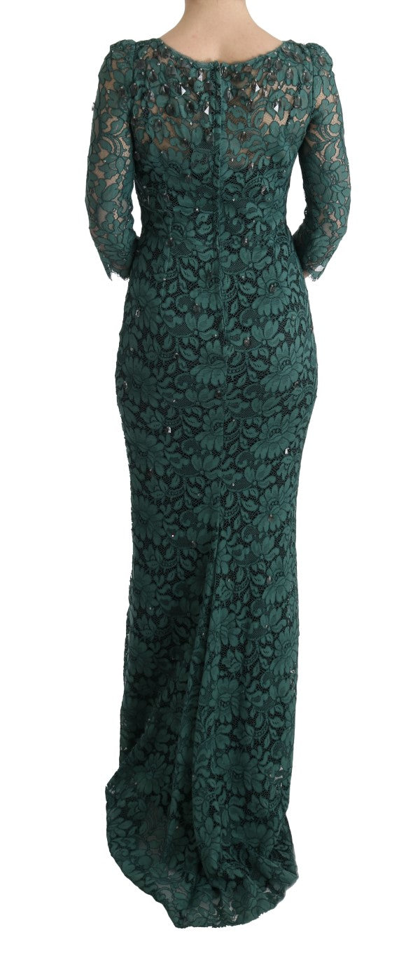 Dolce & Gabbana – Elegantes, grünes Etuikleid mit Kristallverzierung