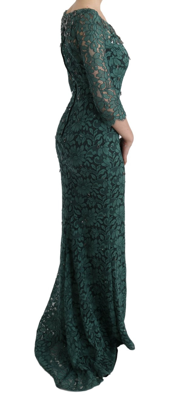 Dolce & Gabbana – Elegantes, grünes Etuikleid mit Kristallverzierung