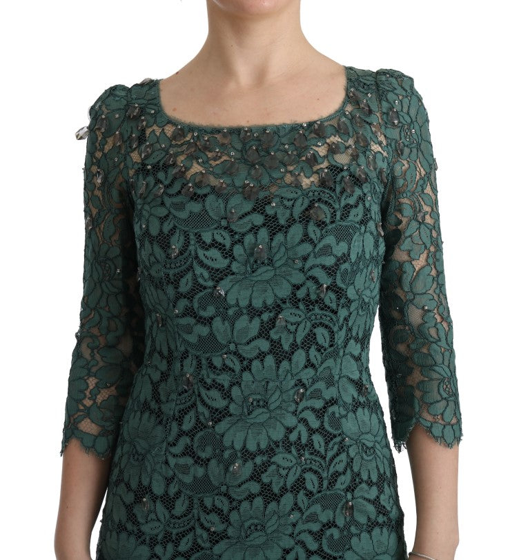 Dolce & Gabbana – Elegantes, grünes Etuikleid mit Kristallverzierung
