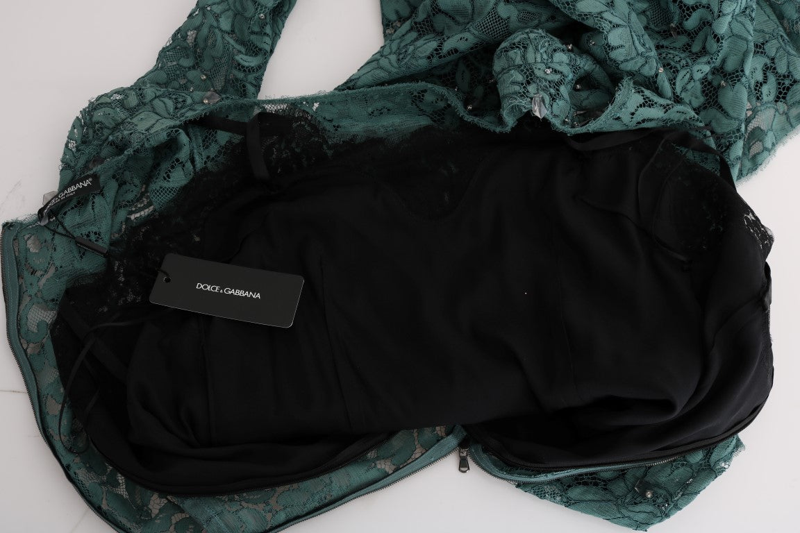 Dolce & Gabbana – Elegantes, grünes Etuikleid mit Kristallverzierung