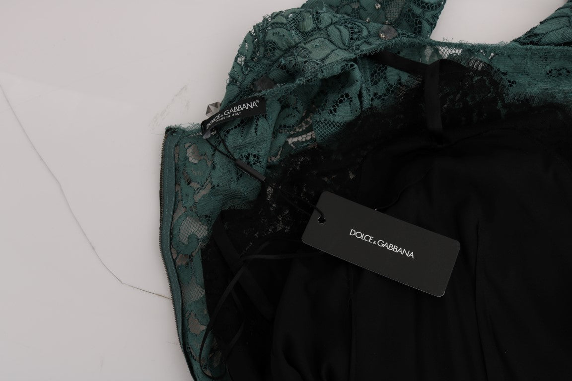 Dolce & Gabbana – Elegantes, grünes Etuikleid mit Kristallverzierung