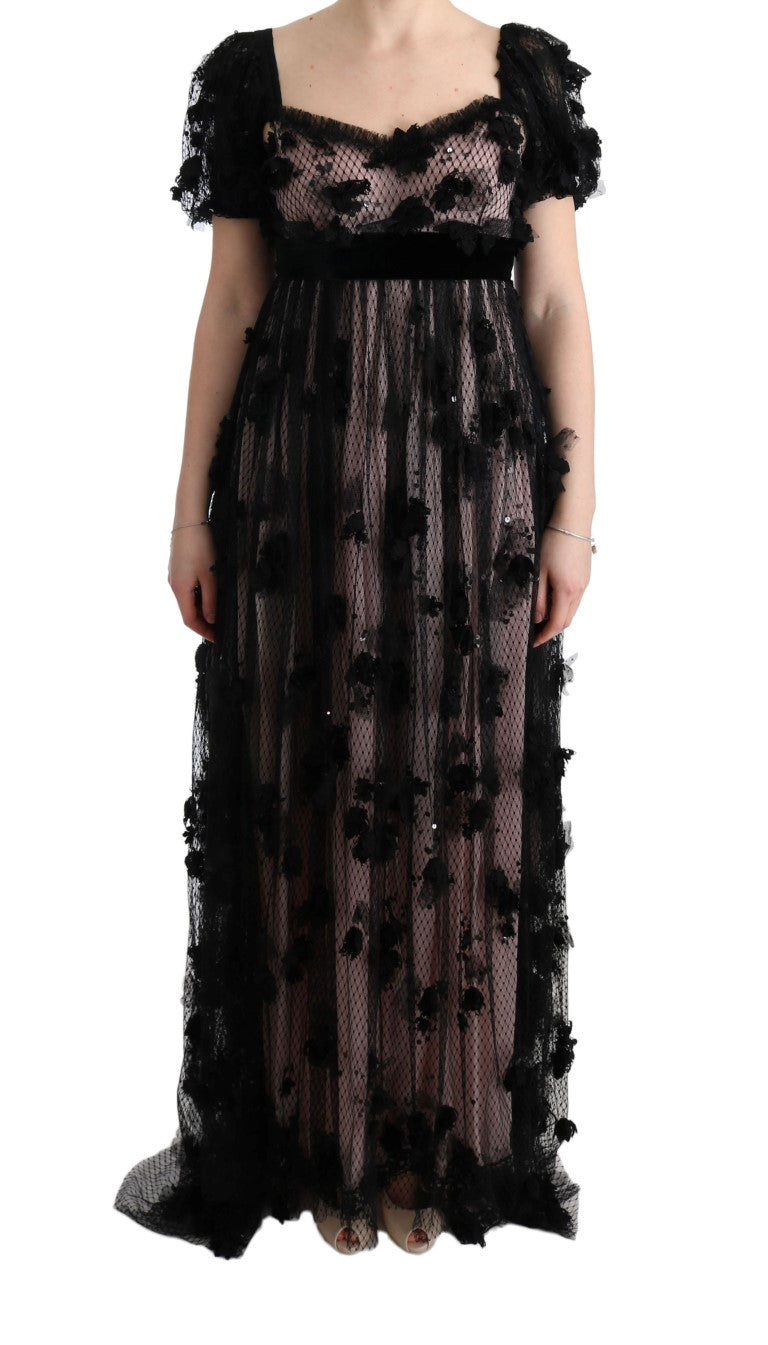 Dolce & Gabbana – Elegantes, bodenlanges Kleid mit Blumenapplikation