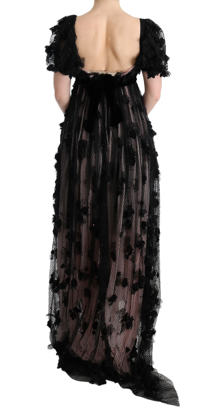 Dolce & Gabbana – Elegantes, bodenlanges Kleid mit Blumenapplikation